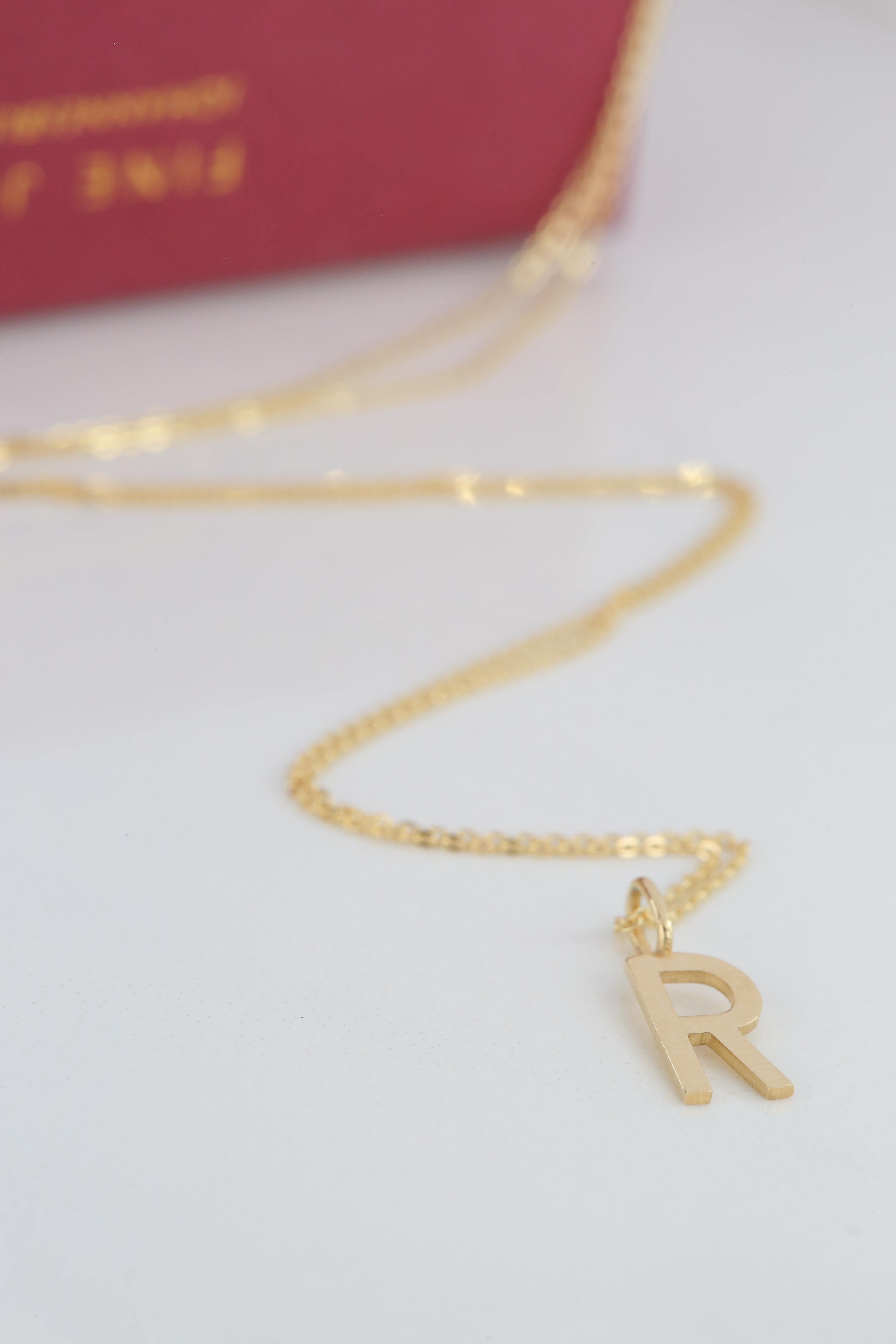 14k Gold Necklaces, Letter Necklace Models, Letter R Gold Necklace-Gift Necklace For Sale 3