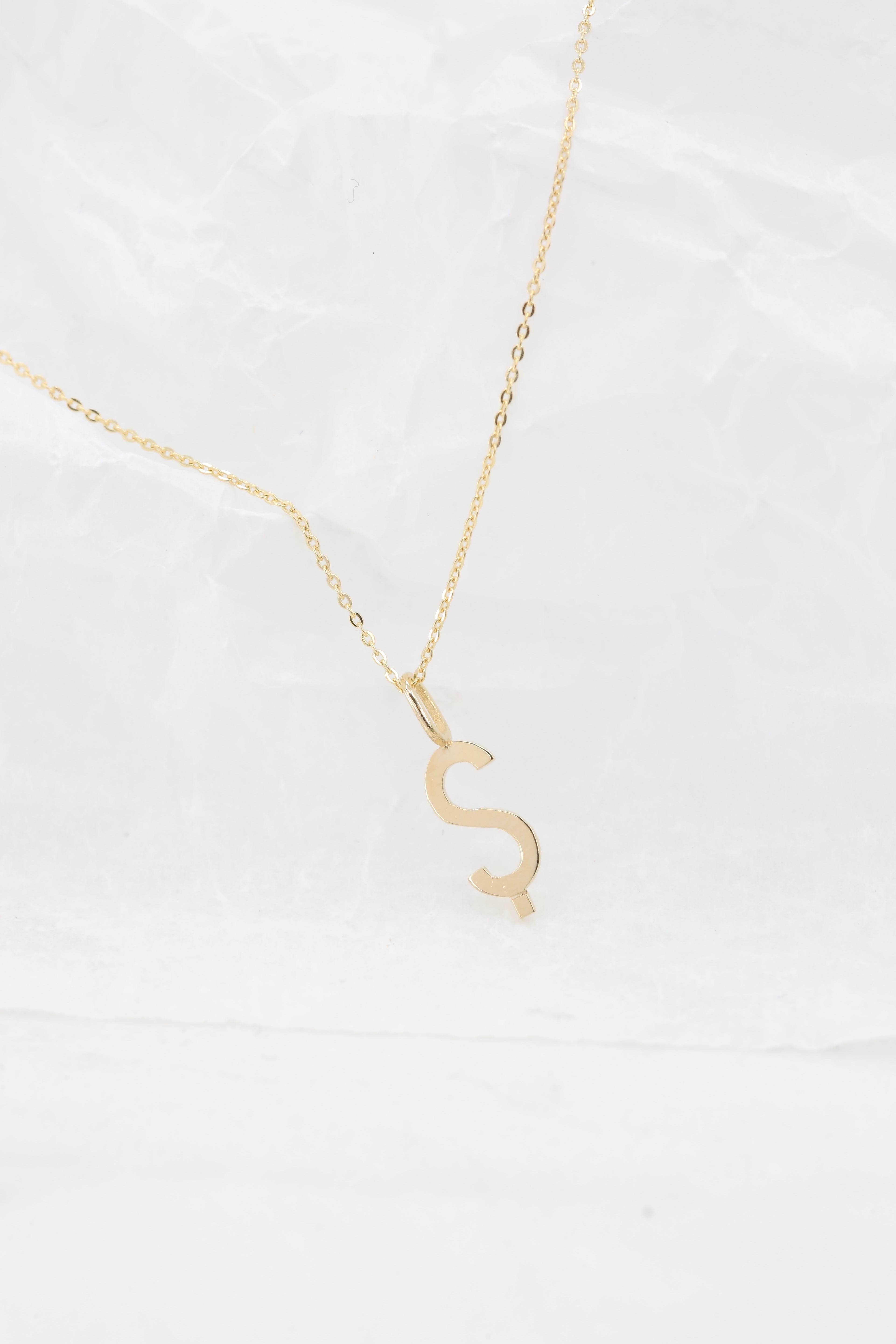 Modern 14k Gold Necklaces, Letter Necklace Models, Letter Ş Gold Necklace-Gift Necklace For Sale