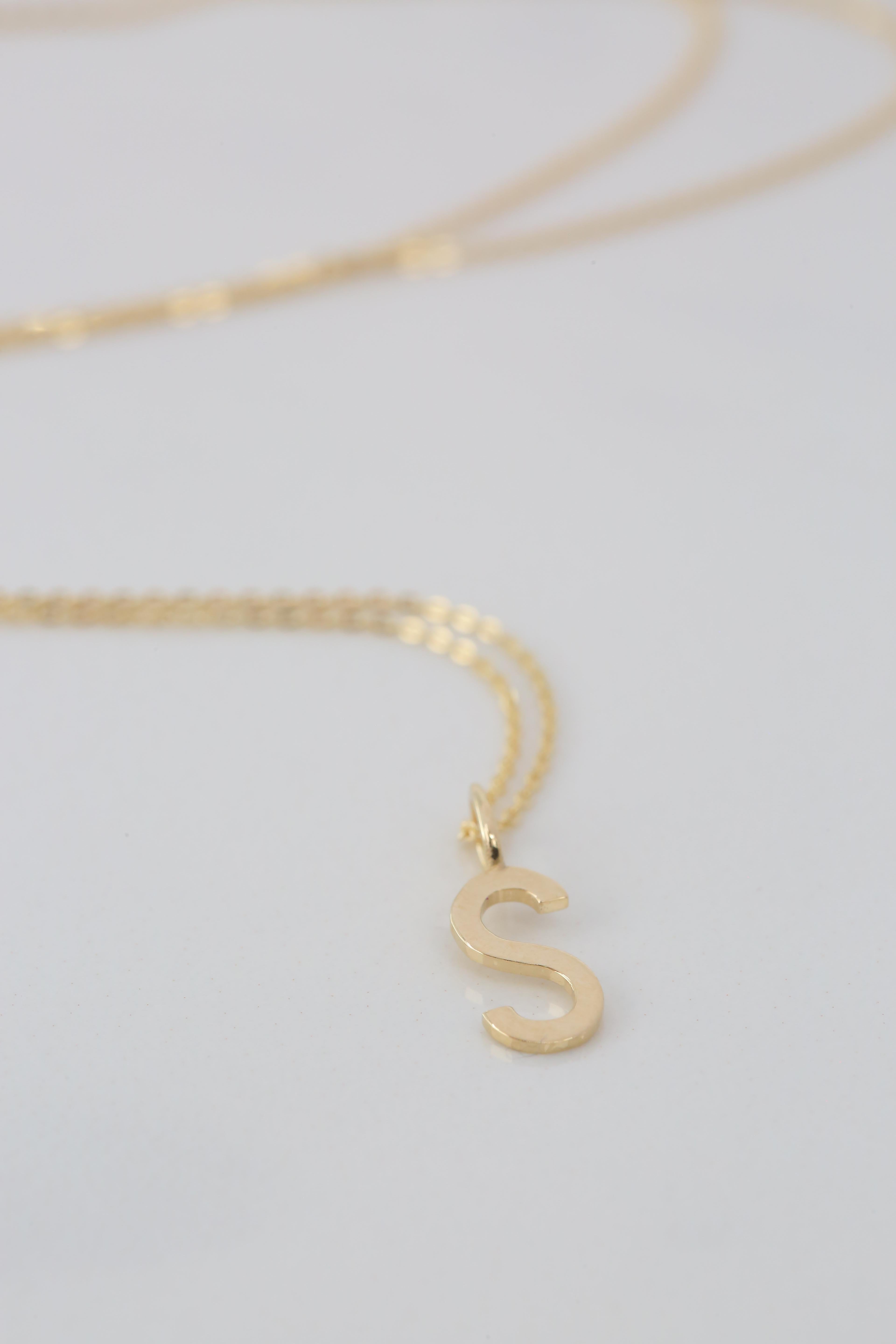 14k Gold Necklaces, Letter Necklace Models, Letter S Gold Necklace-Gift Necklace In New Condition For Sale In ISTANBUL, TR