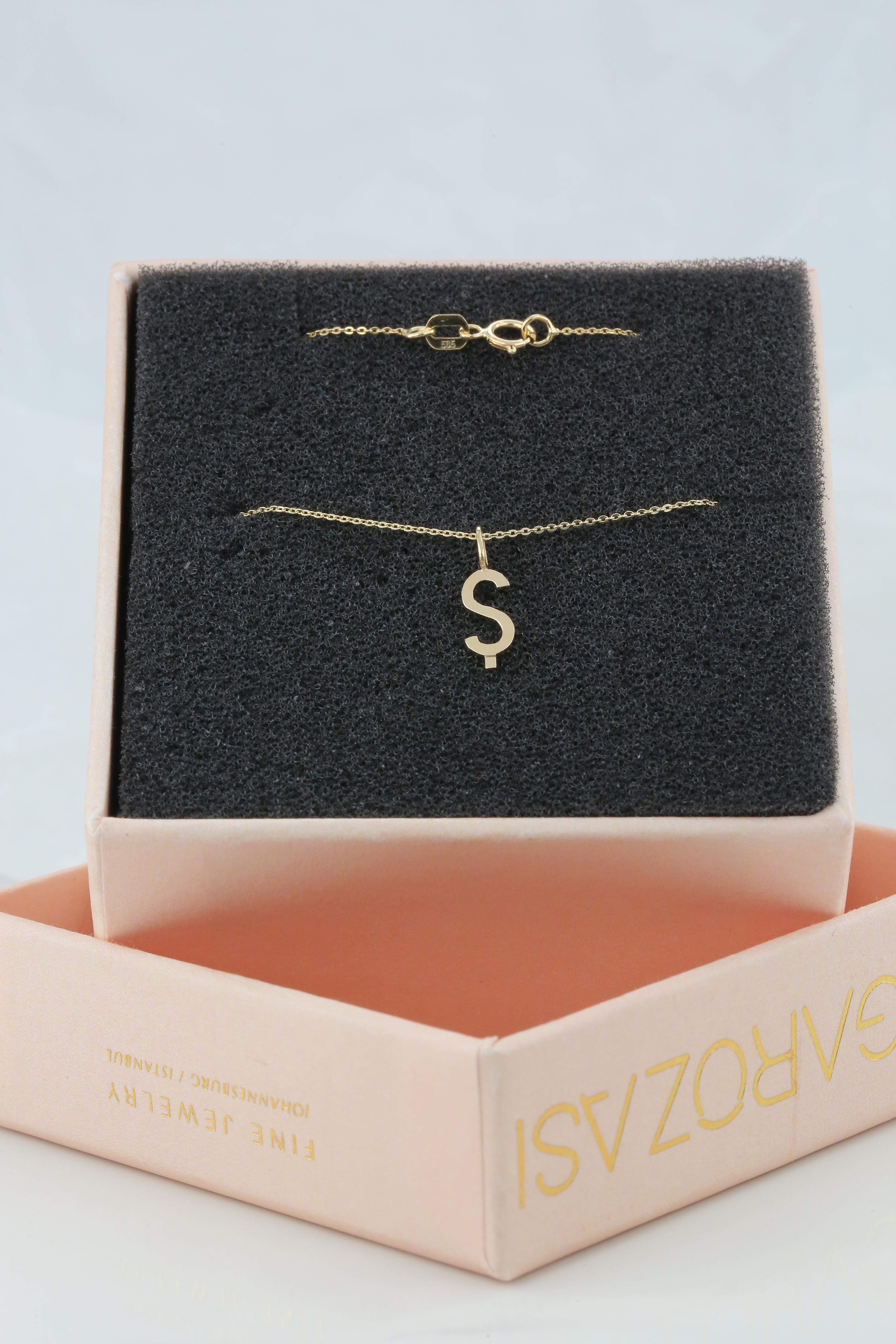14k Gold Halsketten, Buchstaben-Halskette Modelle, Buchstabe Ş Gold Halskette-Geschenk-Halskette im Angebot 2
