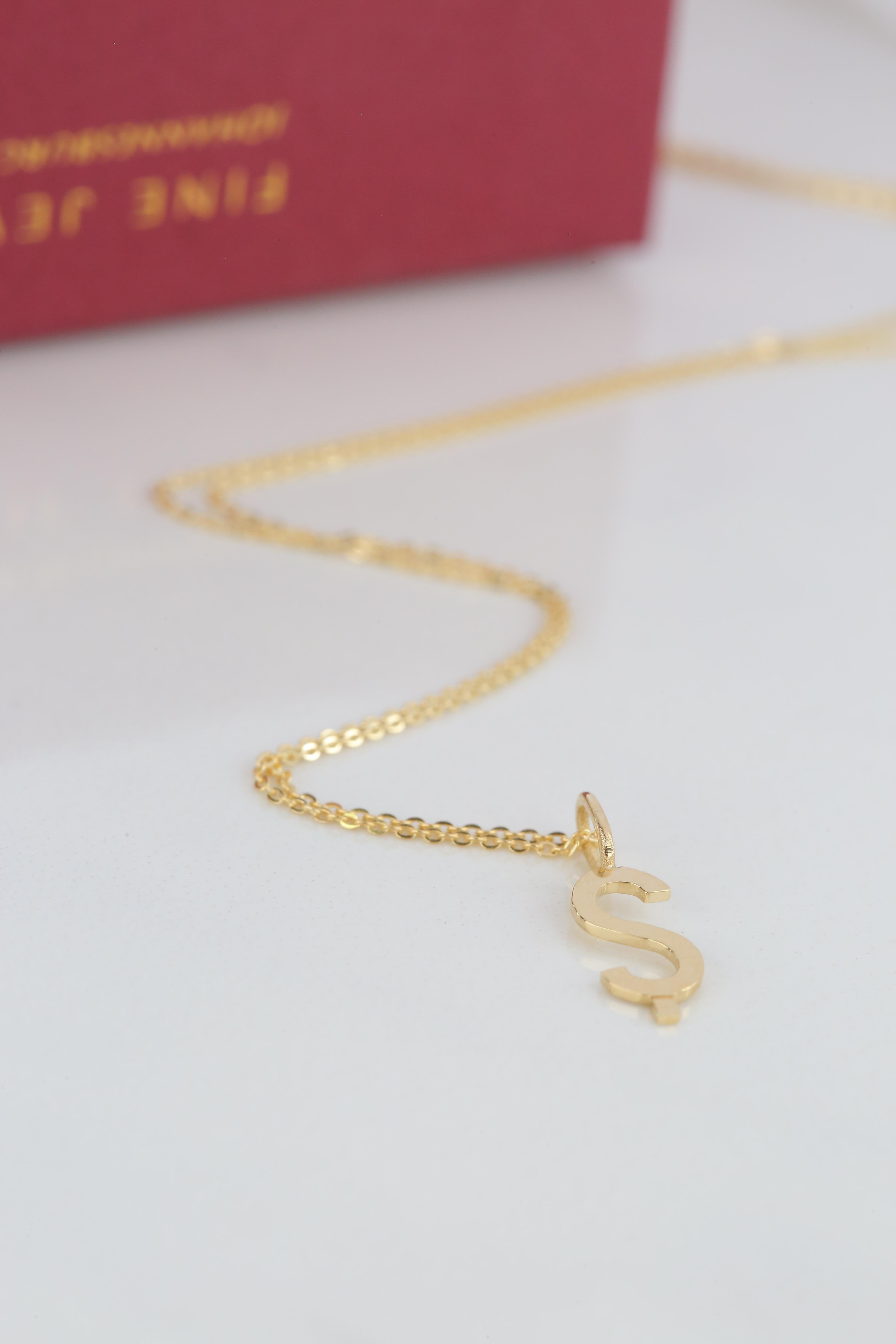 14k Gold Halsketten, Buchstaben-Halskette Modelle, Buchstabe Ş Gold Halskette-Geschenk-Halskette im Angebot 4