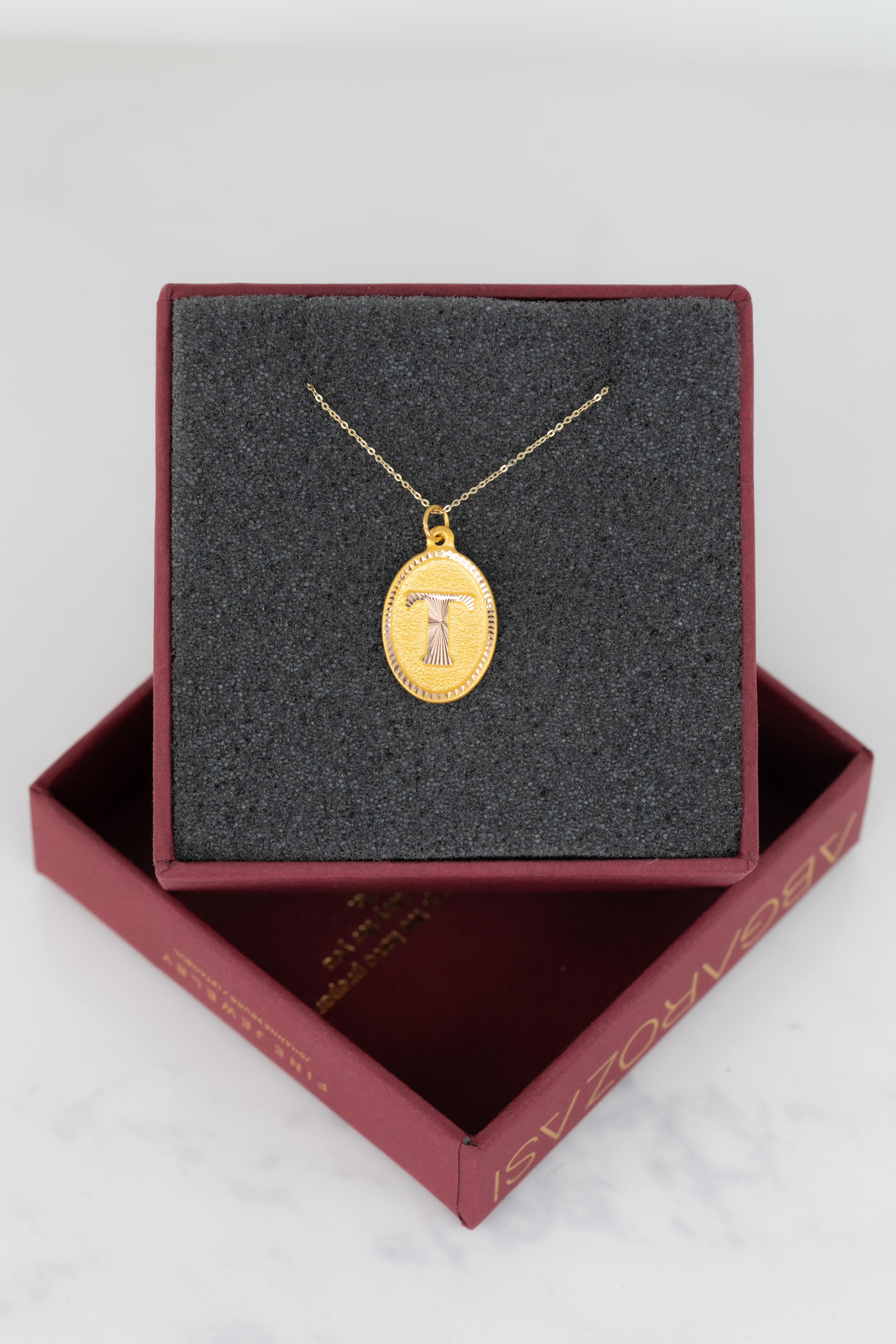 14k Gold Necklaces, Letter Necklace Models, Letter T Gold Necklace-Gift Necklace For Sale 2
