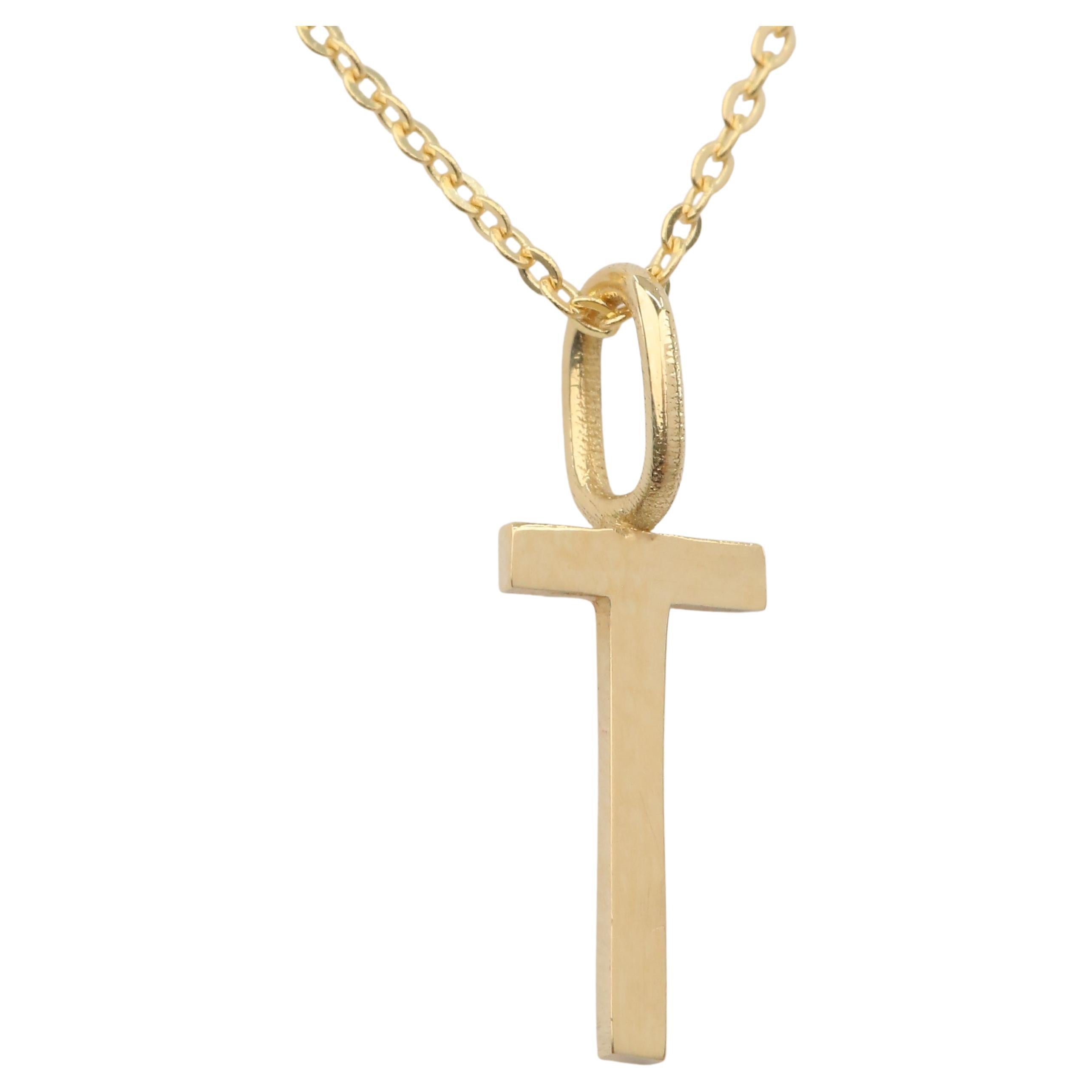 14-Karat-Gold Halsketten, Buchstaben-Halskette, Modelle, Buchstabe T Gold Halskette-Gift Halskette im Angebot