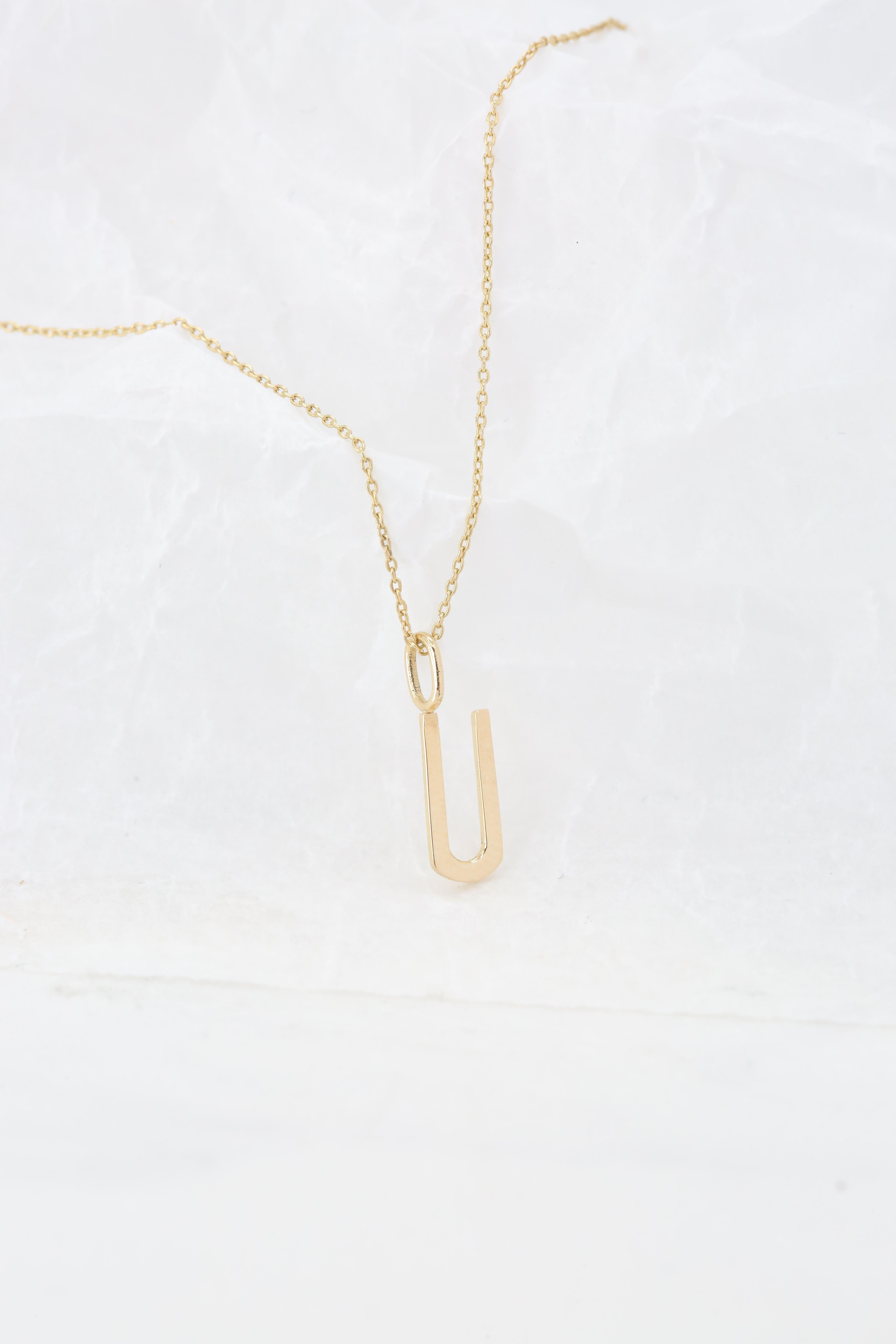 Modern 14k Gold Necklaces, Letter Necklace Models, Letter Ü Gold Necklace-Gift Necklace For Sale