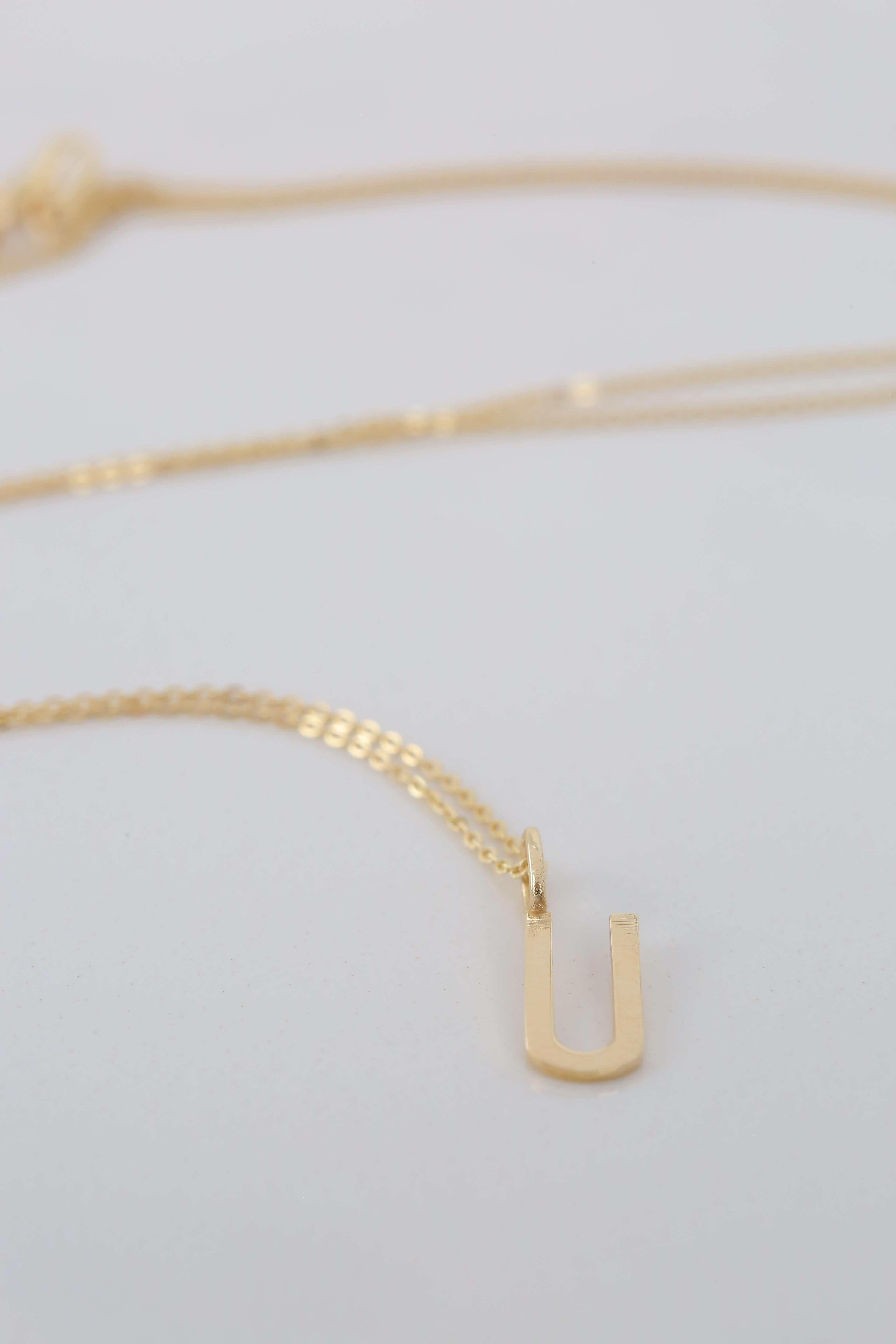 Modern 14k Gold Necklaces, Letter Necklace Models, Letter U Gold Necklace-Gift Necklace For Sale