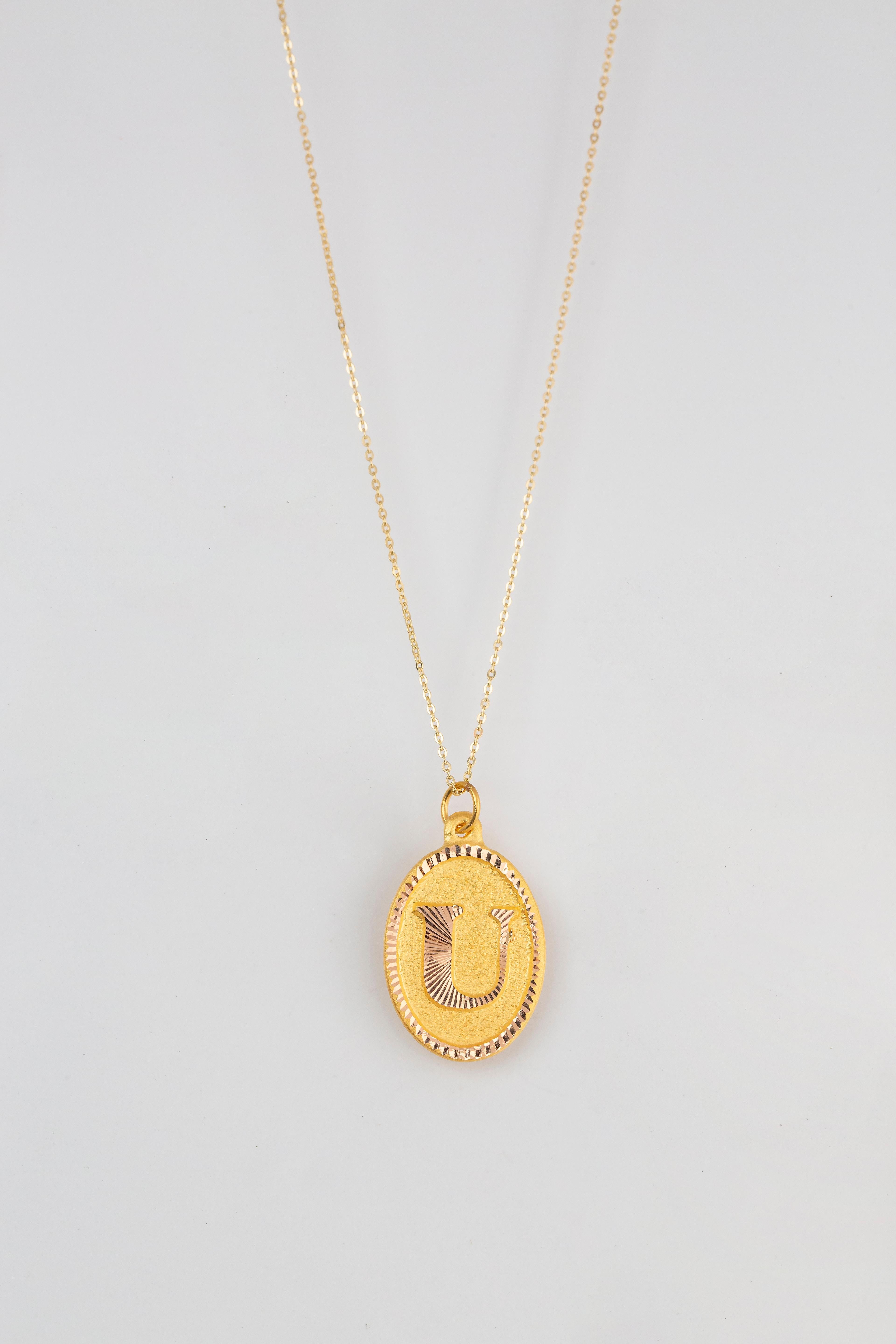 14k Gold Necklaces, Letter Necklace Models, Letter U Gold Necklace-Gift Necklace For Sale 2
