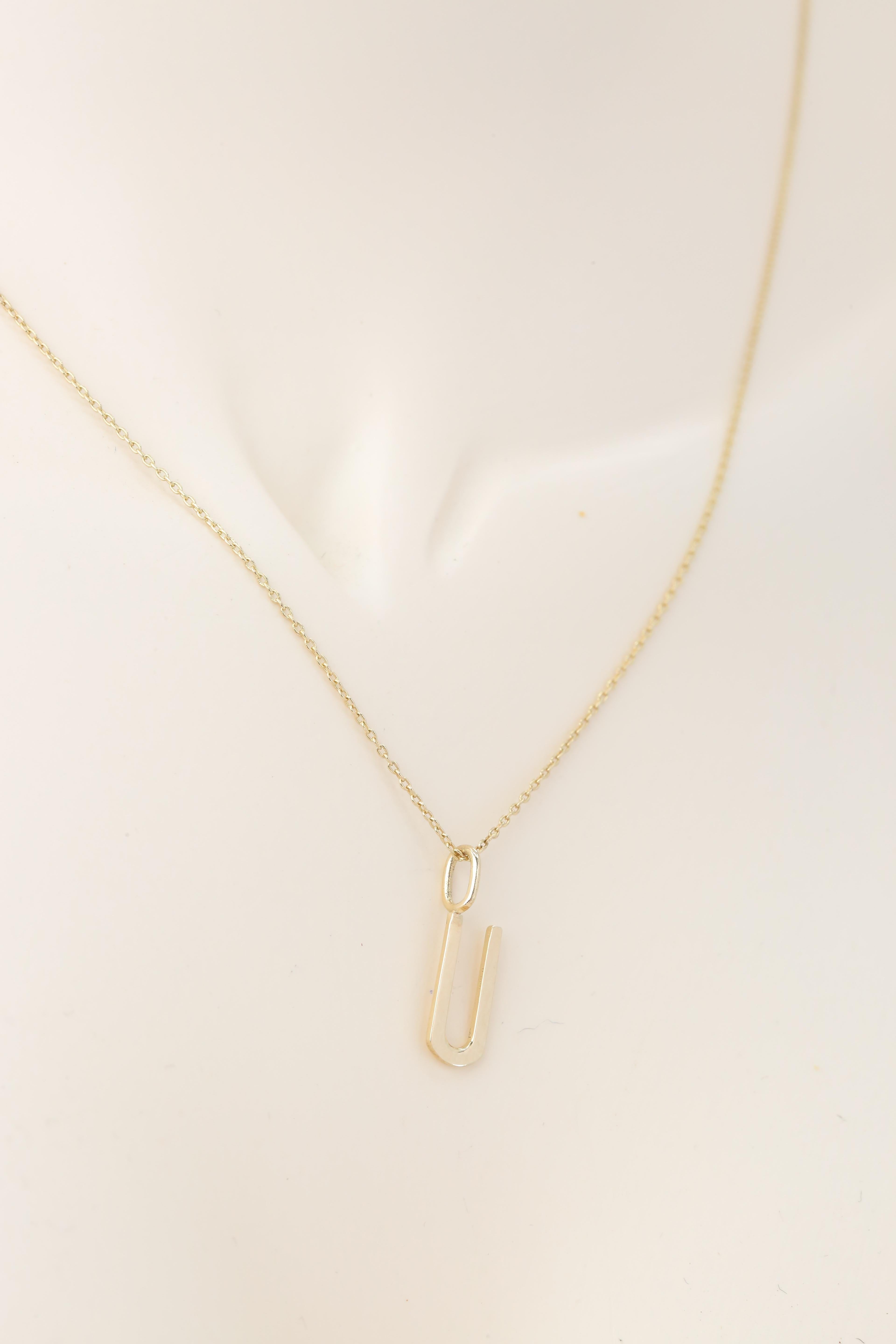 14k Gold Halsketten, Buchstabe Halskette Modelle, Buchstabe Ü Gold Halskette-Geschenk-Halskette im Angebot 1