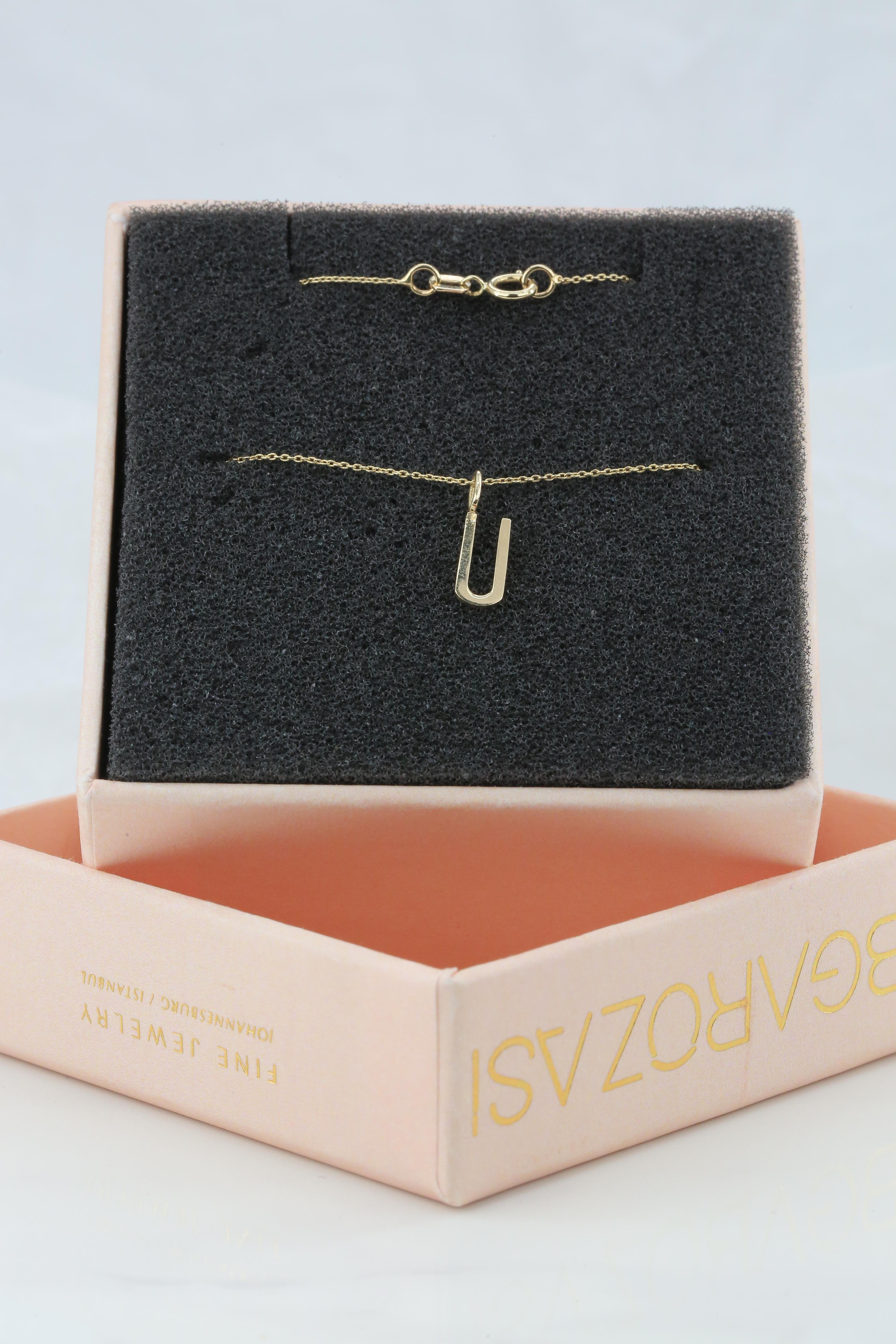 14k Gold Necklaces, Letter Necklace Models, Letter Ü Gold Necklace-Gift Necklace For Sale 2