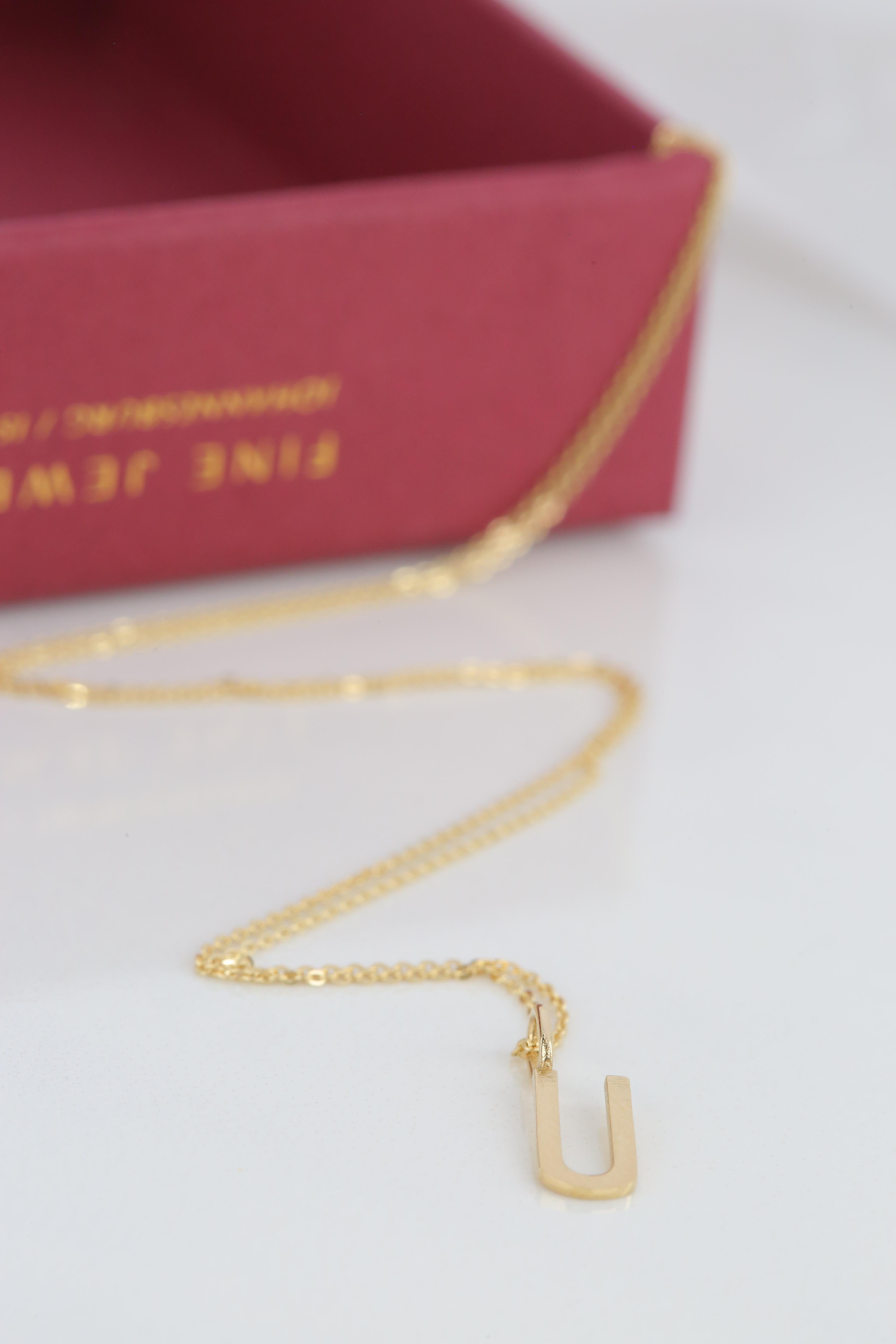 14k Gold Necklaces, Letter Necklace Models, Letter U Gold Necklace-Gift Necklace For Sale 3