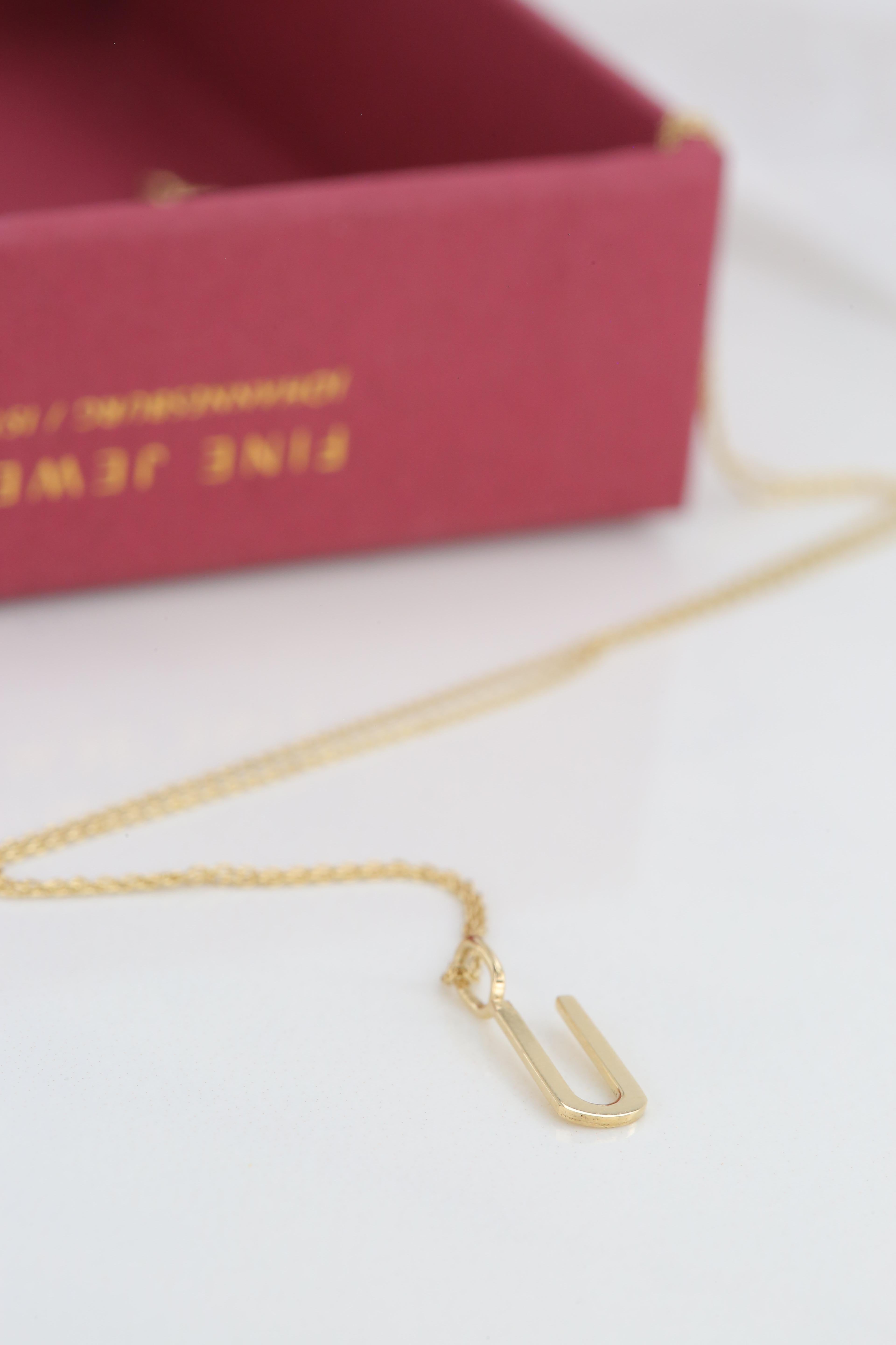 14k Gold Halsketten, Buchstabe Halskette Modelle, Buchstabe Ü Gold Halskette-Geschenk-Halskette im Angebot 4