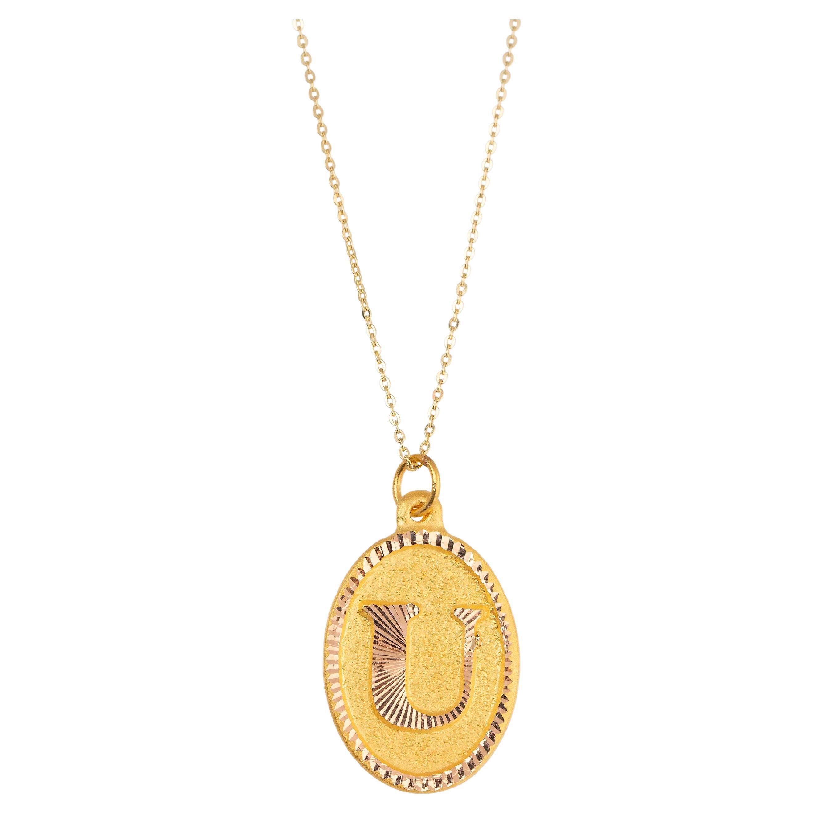 14k Gold Halsketten, Buchstaben Halskette Modelle, Buchstabe U Gold Halskette-Gift Halskette im Angebot