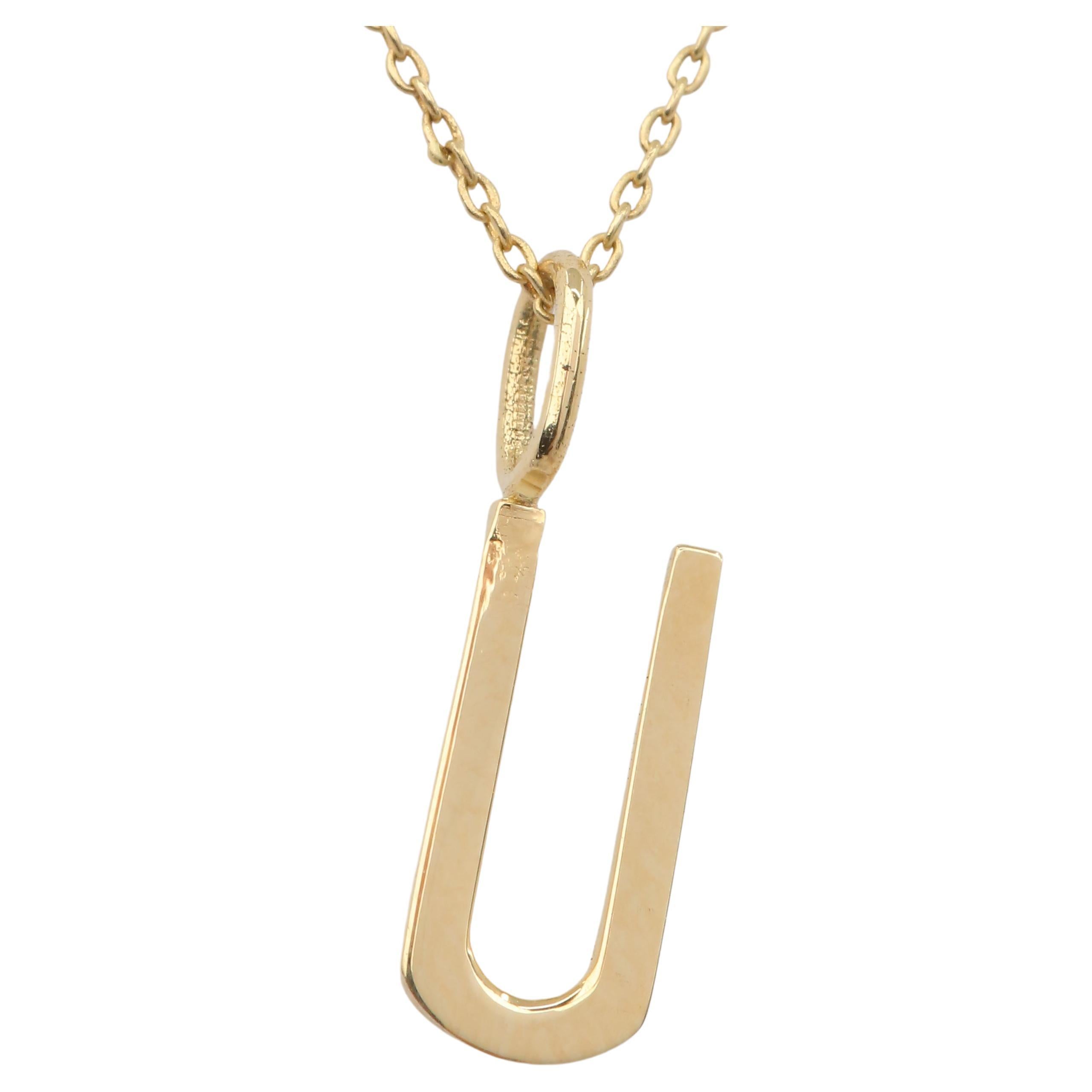 14k Gold Necklaces, Letter Necklace Models, Letter Ü Gold Necklace-Gift Necklace For Sale