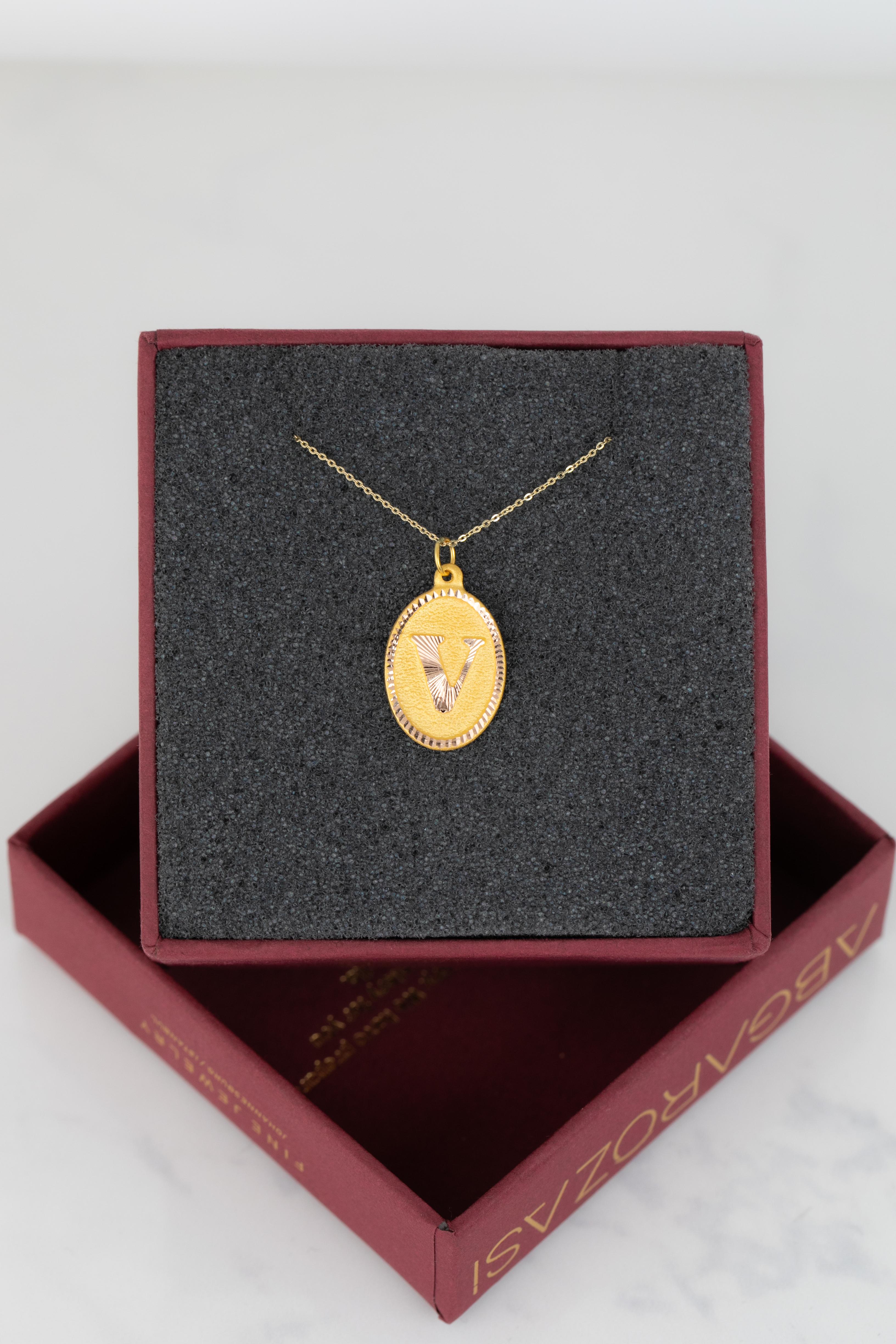 14k Gold Necklaces, Letter Necklace Models, Letter V Gold Necklace-Gift Necklace For Sale 2