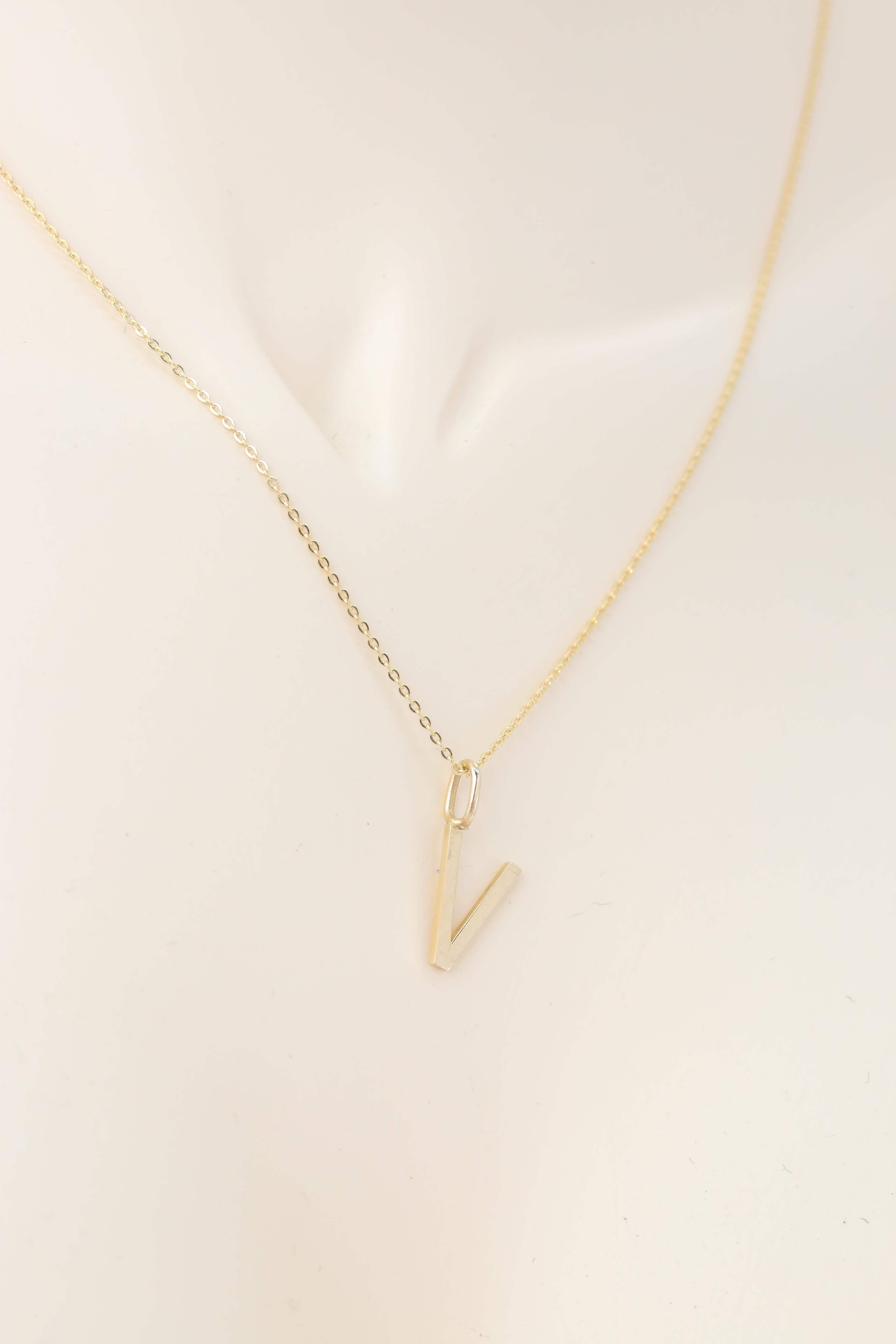 14k Gold Necklaces, Letter Necklace Models, Letter V Gold Necklace-Gift Necklace For Sale 1