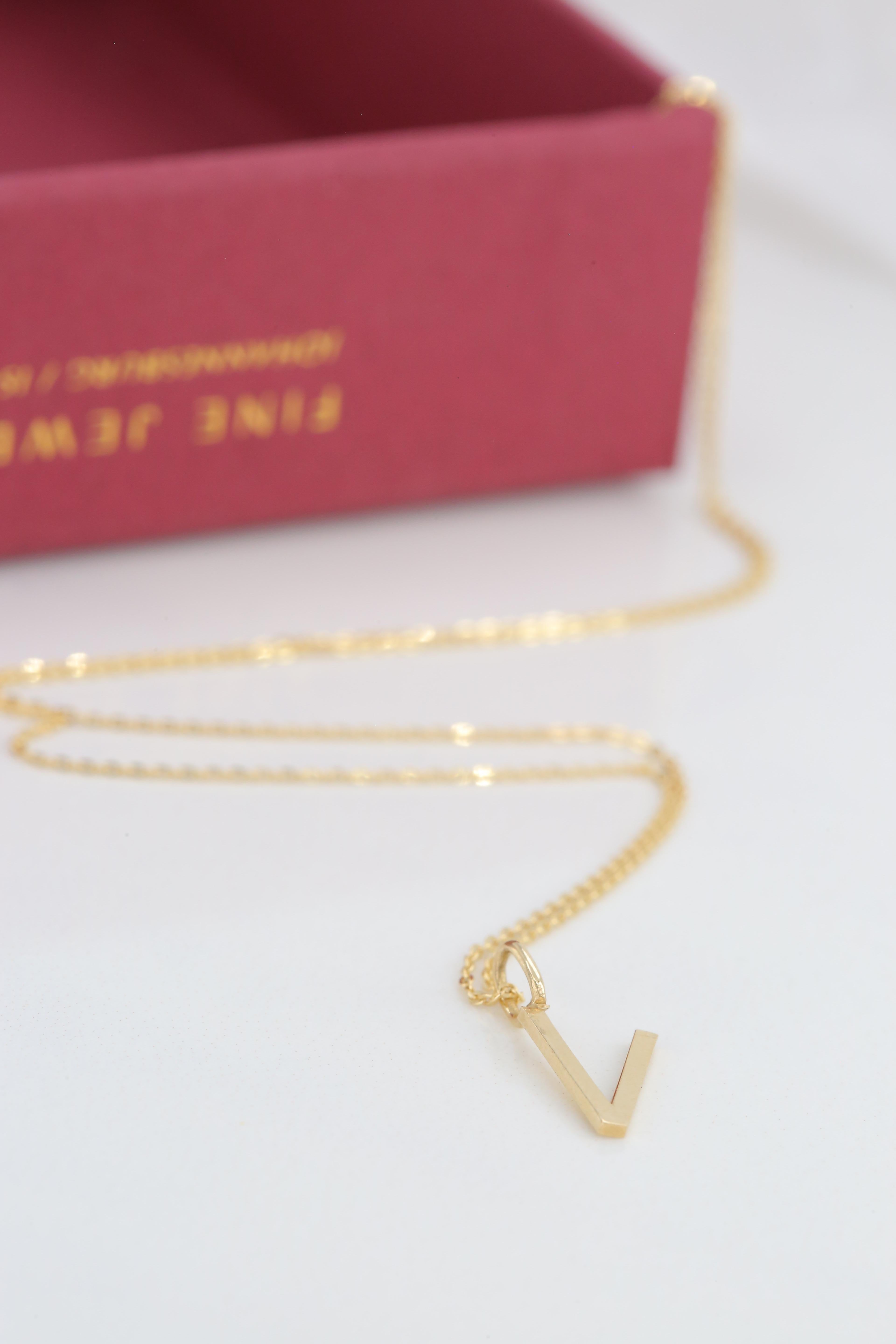 14k Gold Necklaces, Letter Necklace Models, Letter V Gold Necklace-Gift Necklace For Sale 4