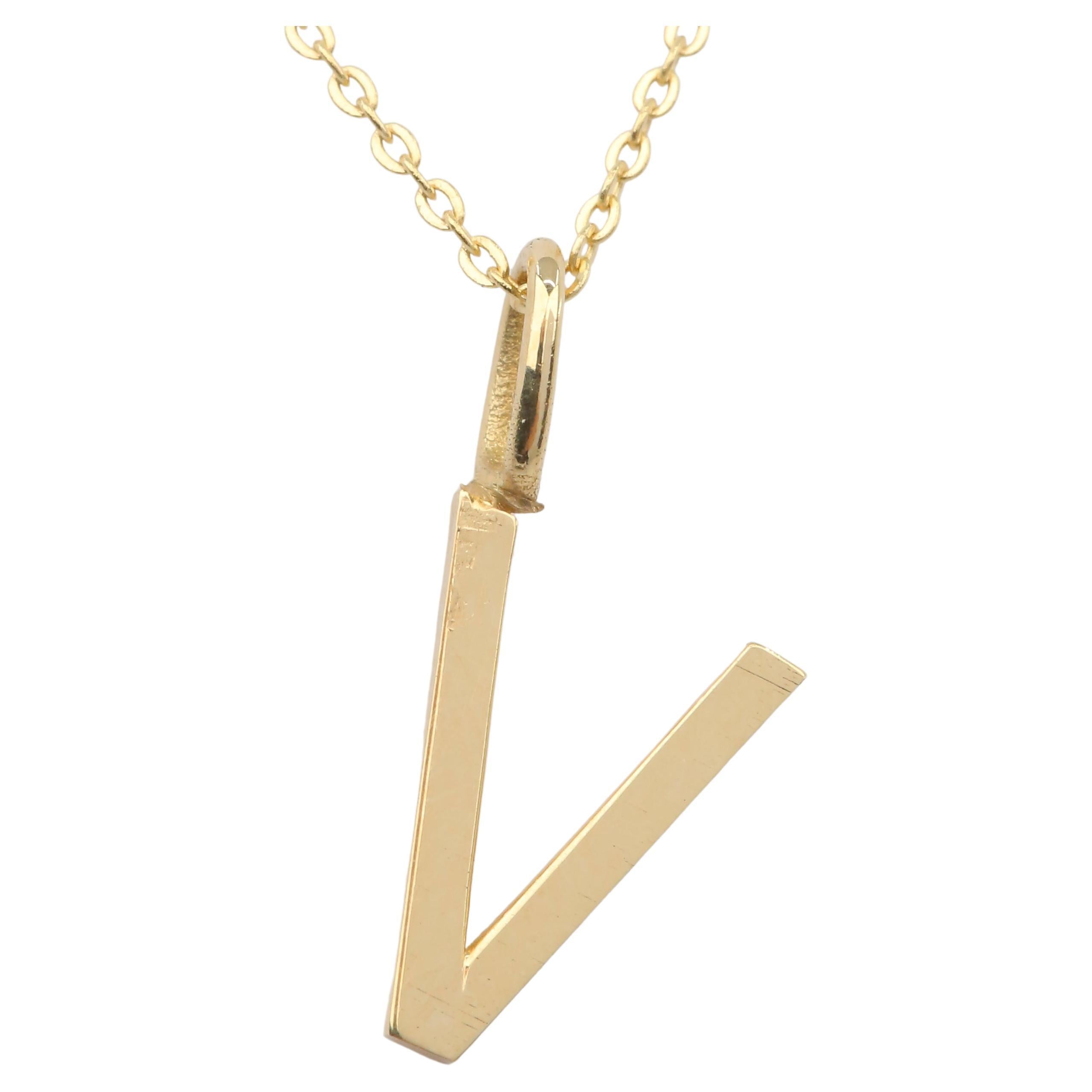 14k Gold Halsketten, Buchstaben Halskette Modelle, Buchstabe V Gold Halskette-Gift Halskette