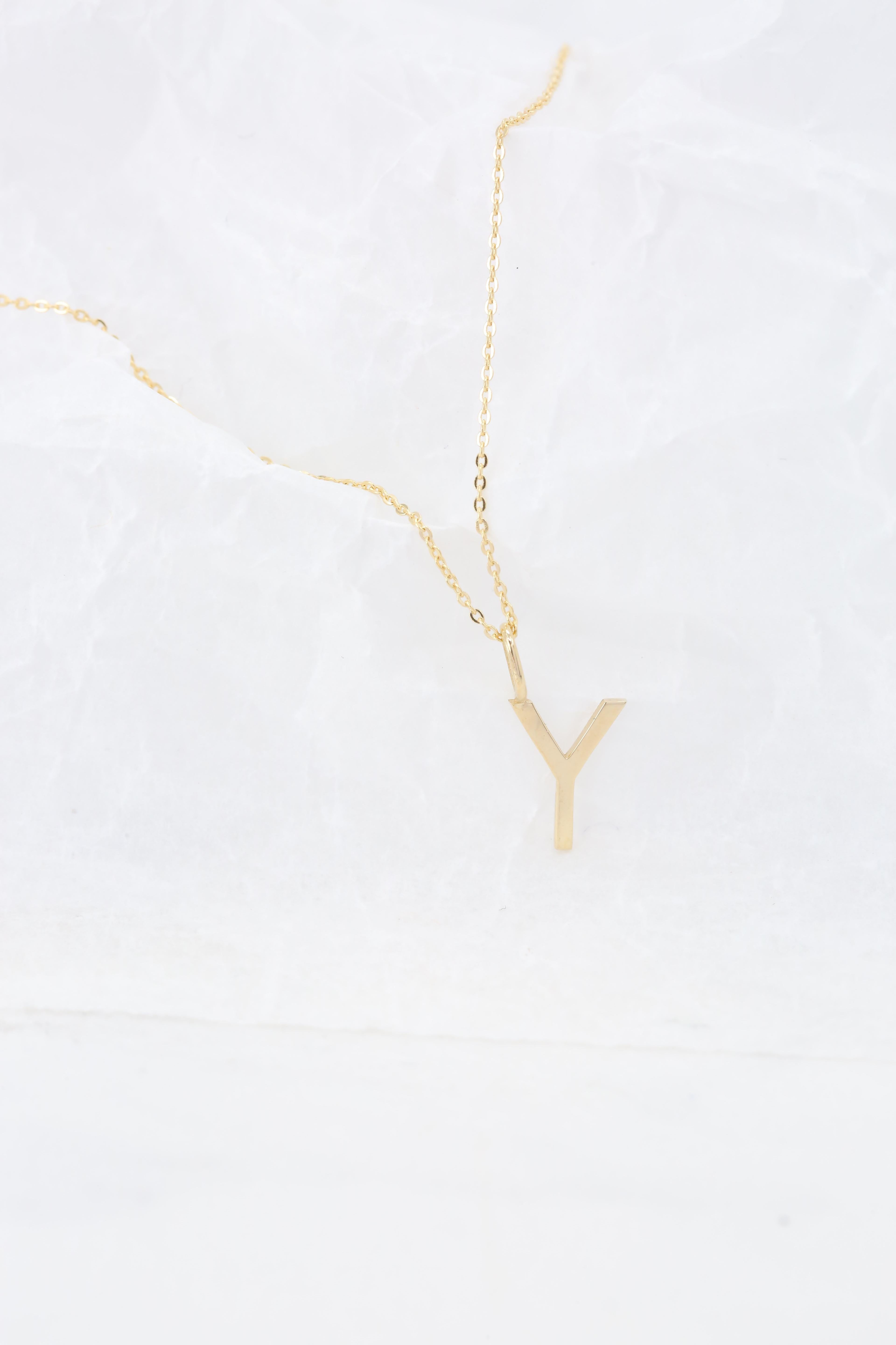 Modern 14k Gold Necklaces, Letter Necklace Models, Letter Y Gold Necklace-Gift Necklace For Sale