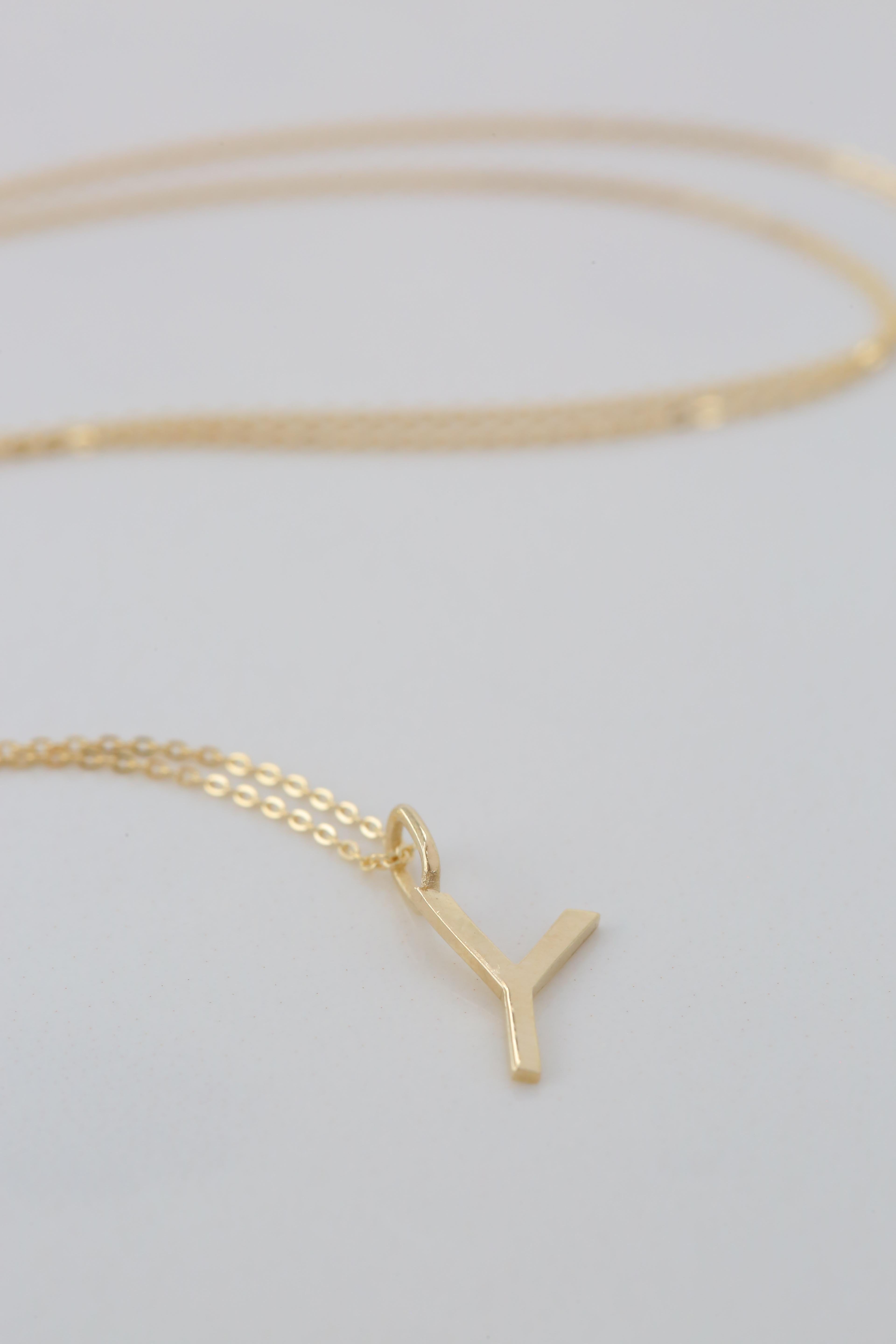 14k Gold Necklaces, Letter Necklace Models, Letter Y Gold Necklace-Gift Necklace In New Condition For Sale In ISTANBUL, TR
