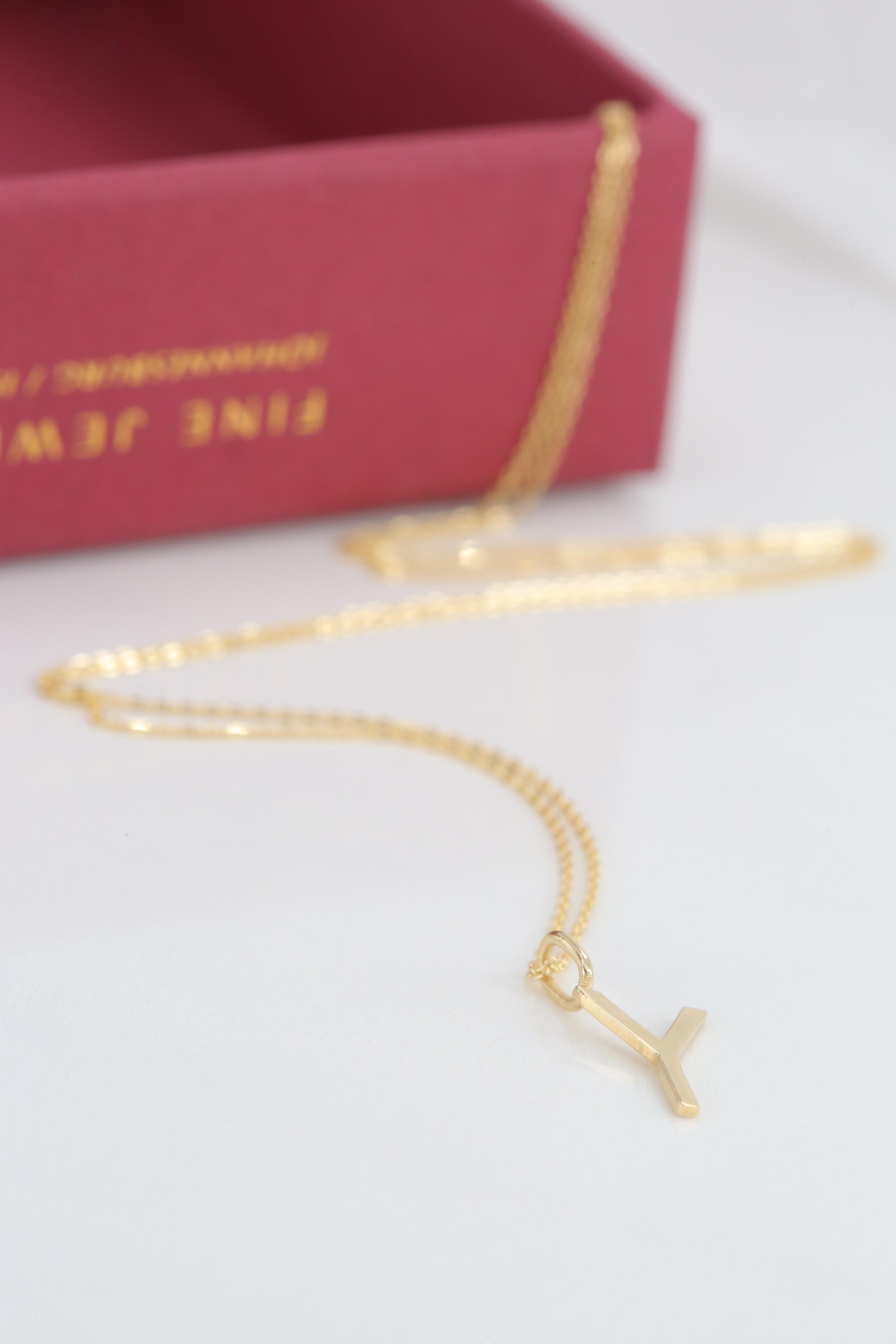 14k Gold Necklaces, Letter Necklace Models, Letter Y Gold Necklace-Gift Necklace For Sale 4