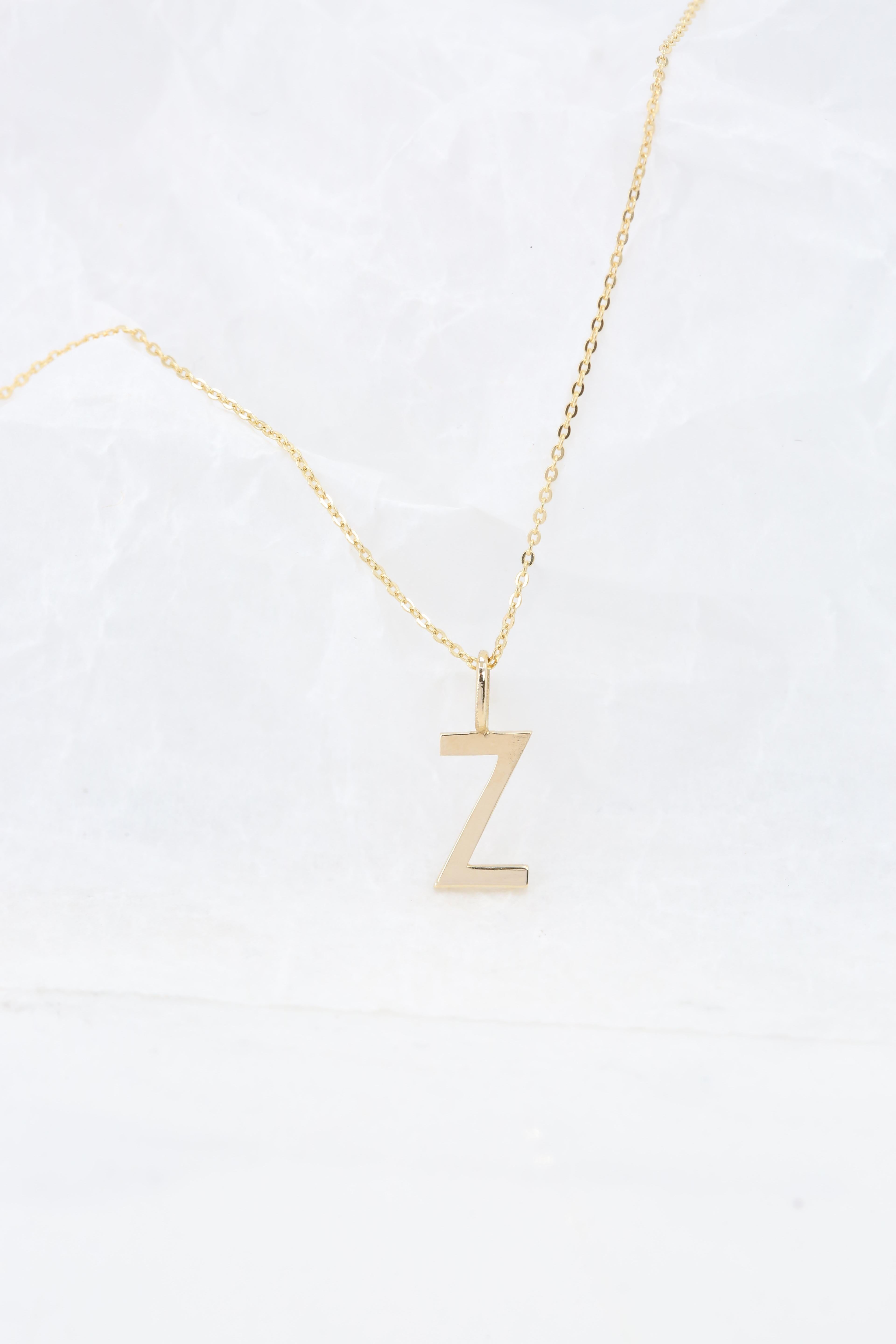 14k Gold Halsketten, Buchstaben Halskette Modelle, Buchstabe Z Gold Halskette-Gift Halskette (Moderne) im Angebot