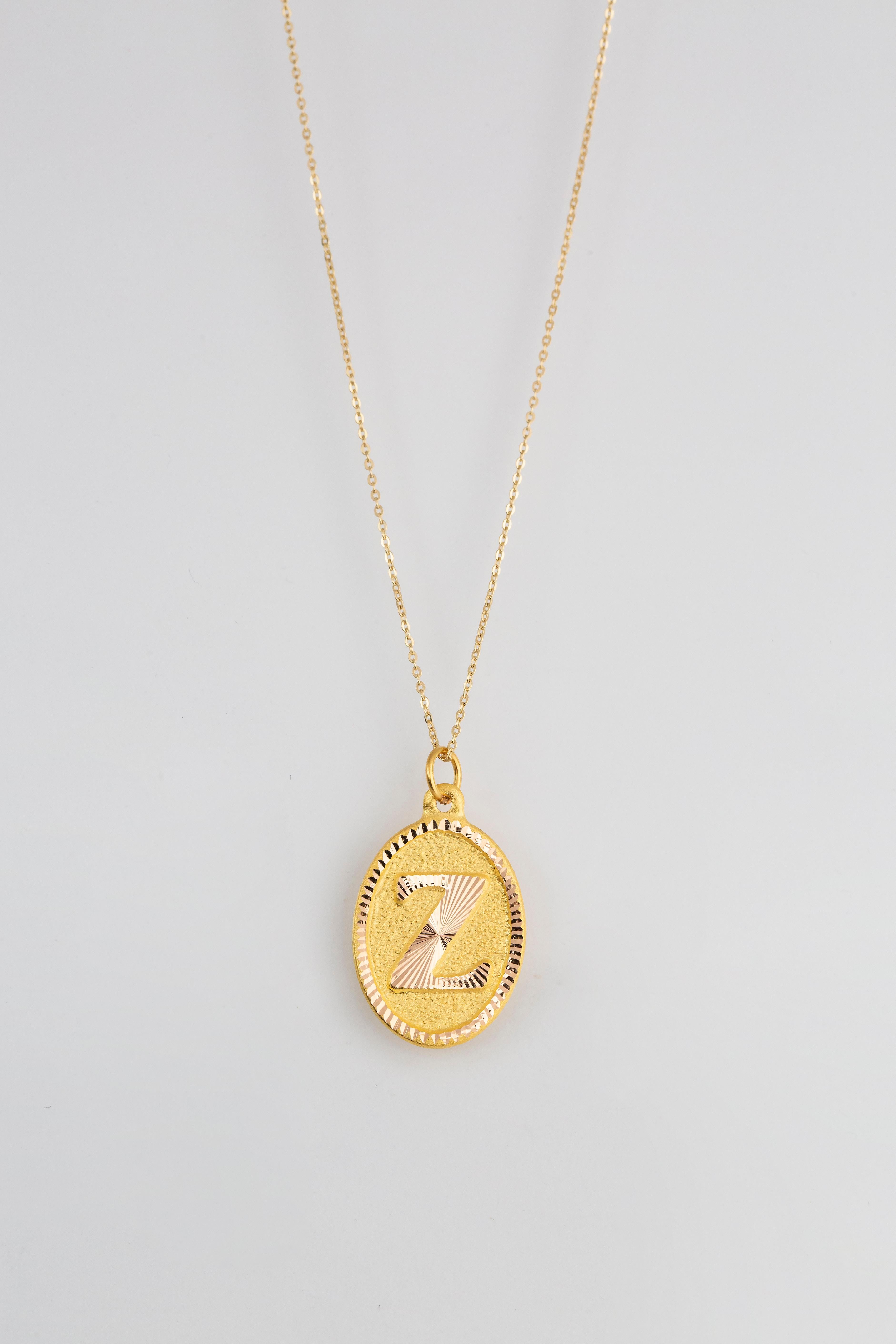 Colliers en or 14 carats, modèles de colliers à lettres, collier- collier à lettres en or en vente 2