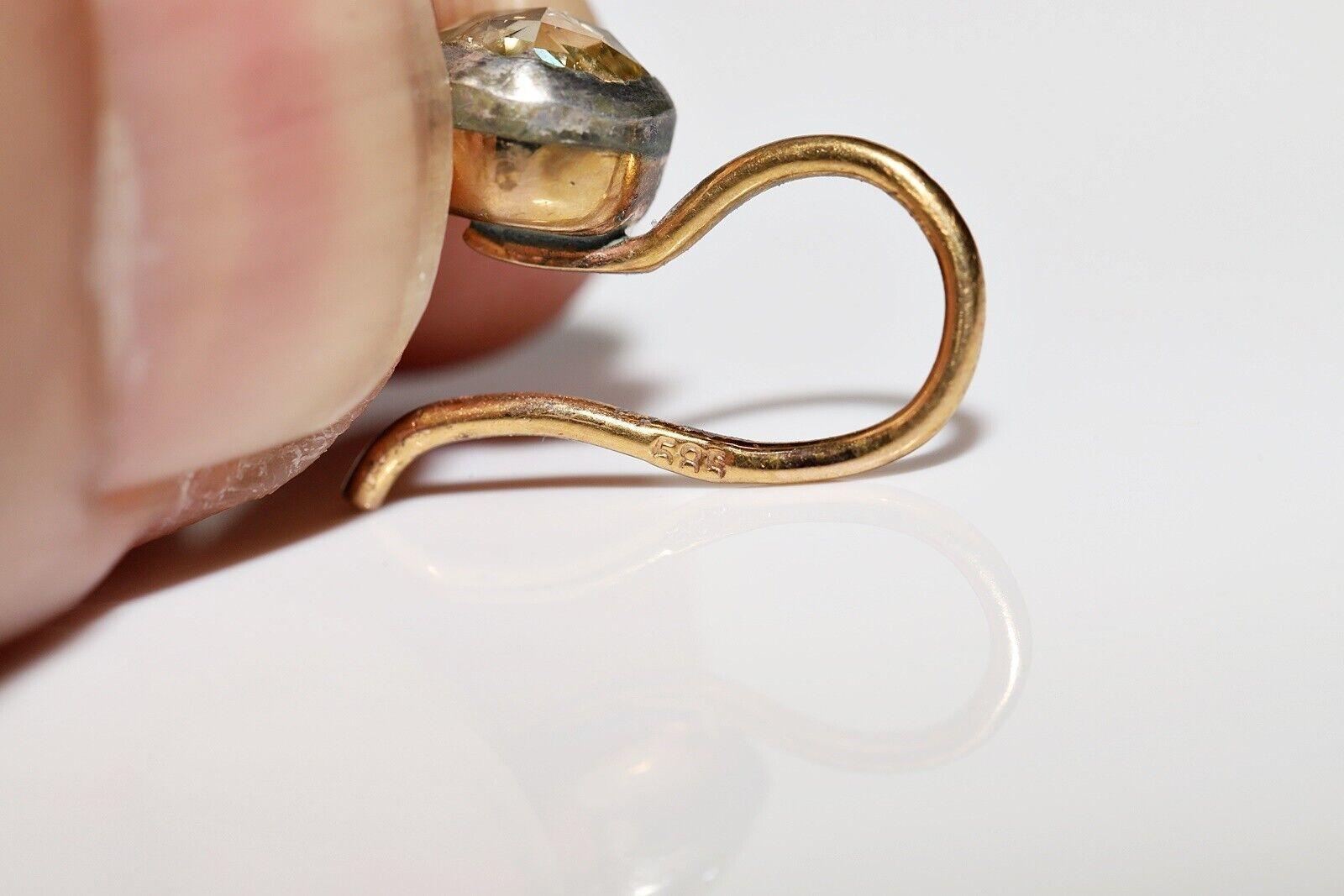 Pendiente de oro de 14 quilates con diamante natural talla rosa y perla decorado, hecho a mano en venta 3