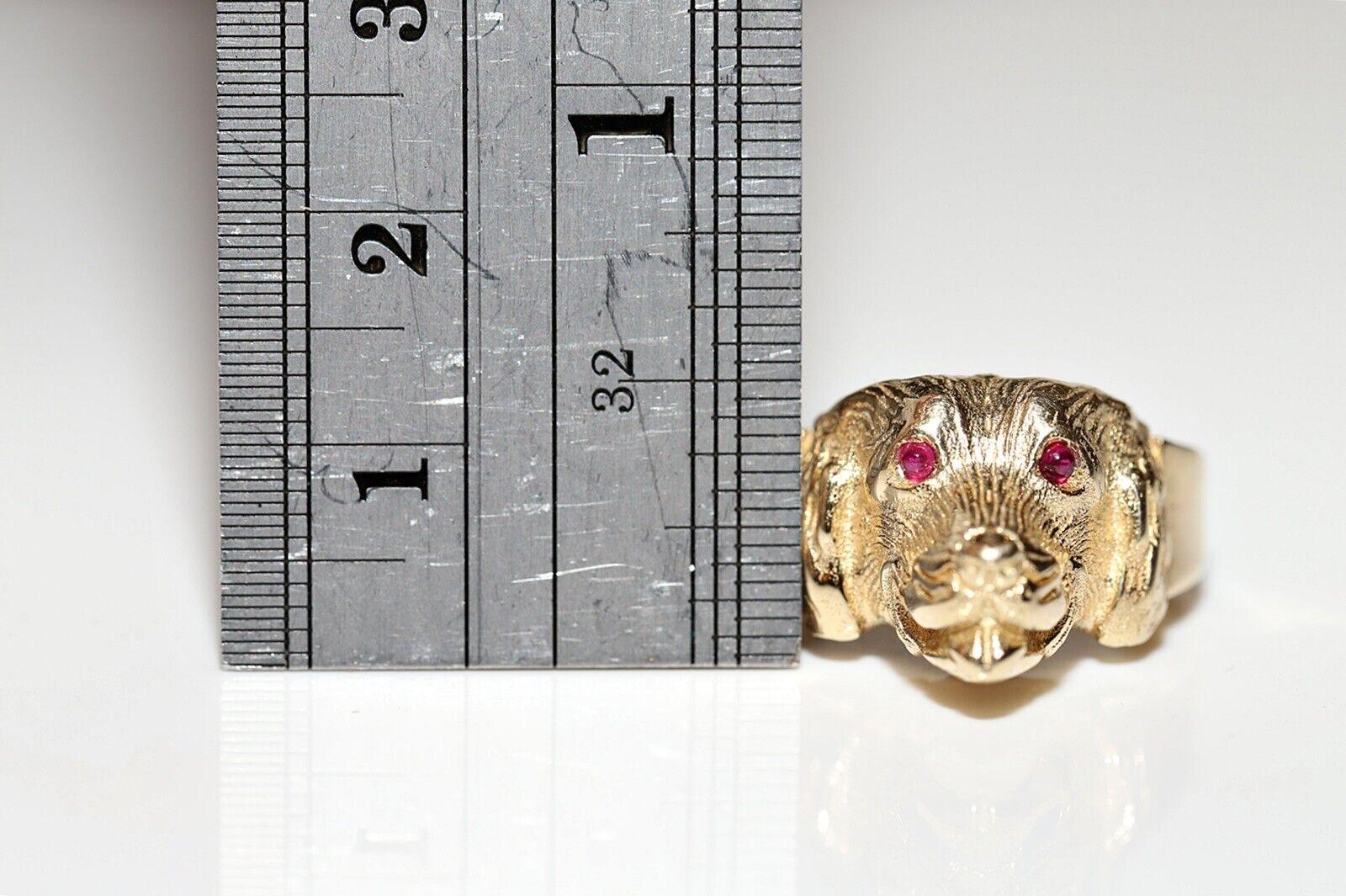 14k Gold New Made natürlichen Cabochon Cut Ruby dekoriert Hund Stil Ring  im Angebot 6
