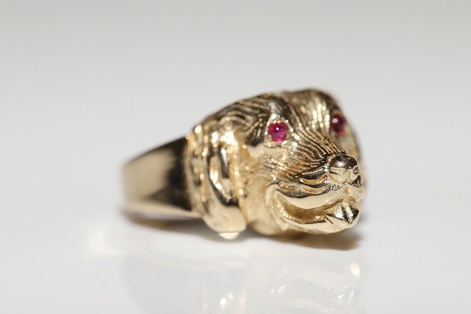 14k Gold New Made Natural Cabochon Cut Ruby Decorated Dog Style Ring In New Condition For Sale In Fatih/İstanbul, 34