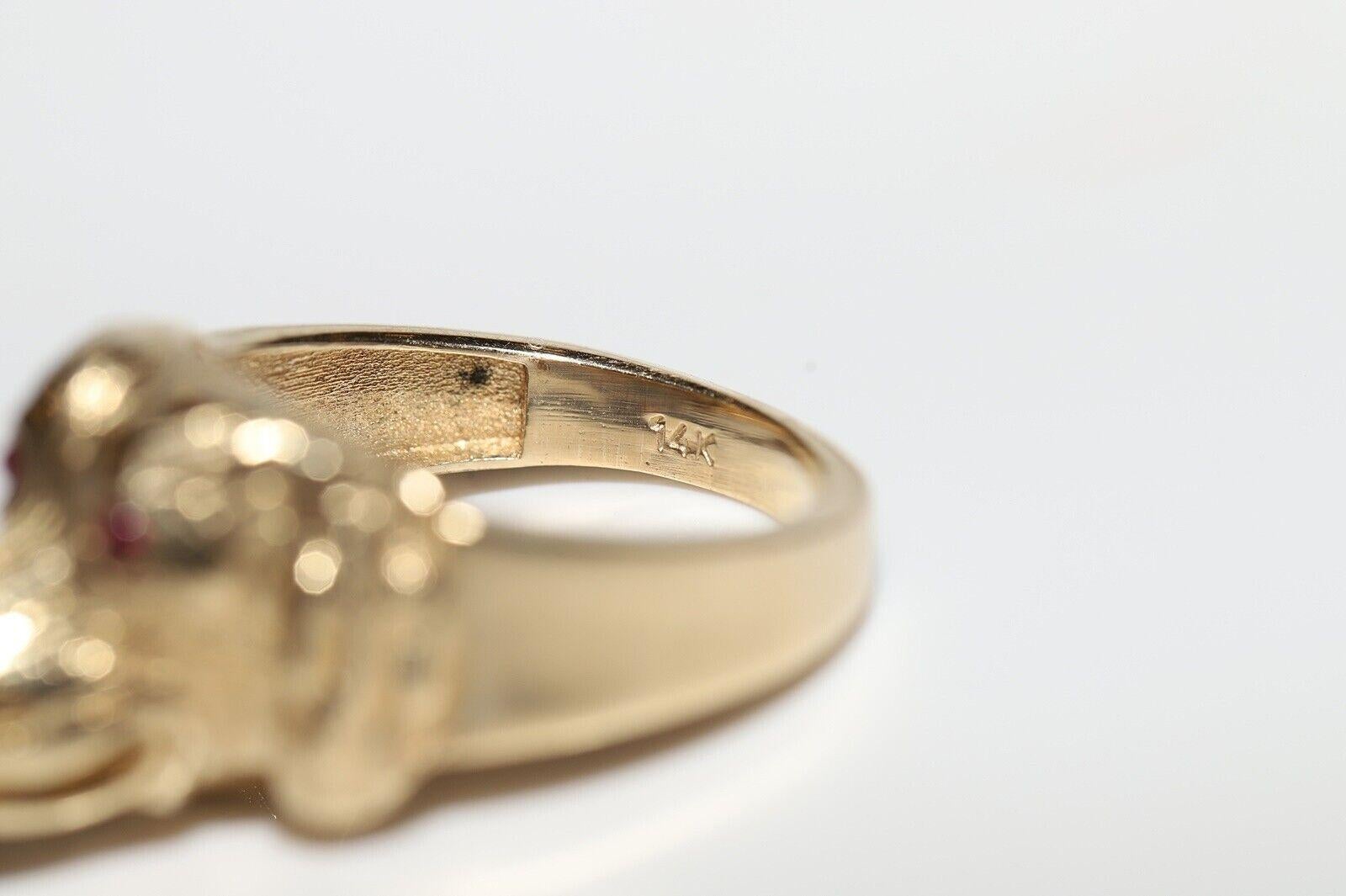 Or 14k New Made Nature Cabochon Cut Ruby Decorated Dog Style Ring Neuf - En vente à Fatih/İstanbul, 34