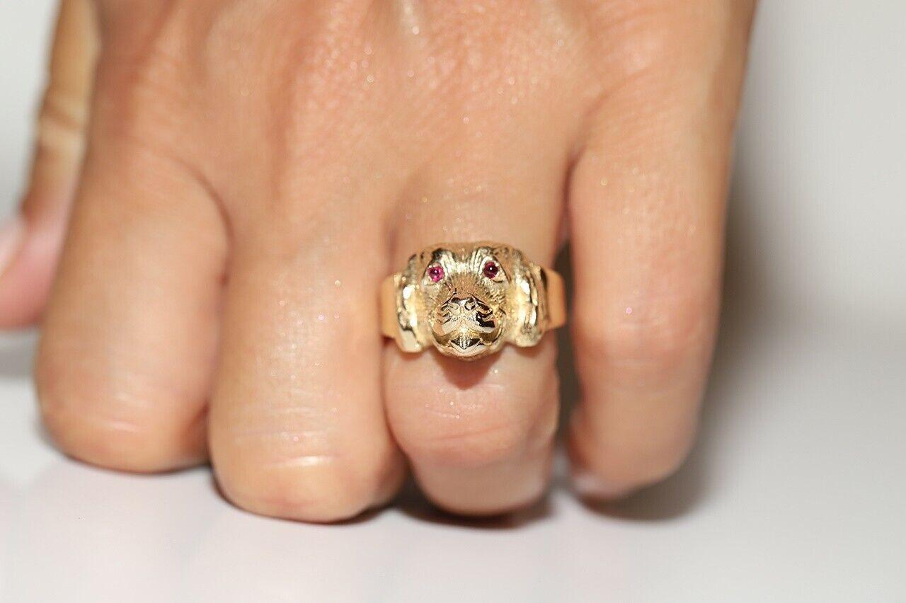Or 14k New Made Nature Cabochon Cut Ruby Decorated Dog Style Ring en vente 1