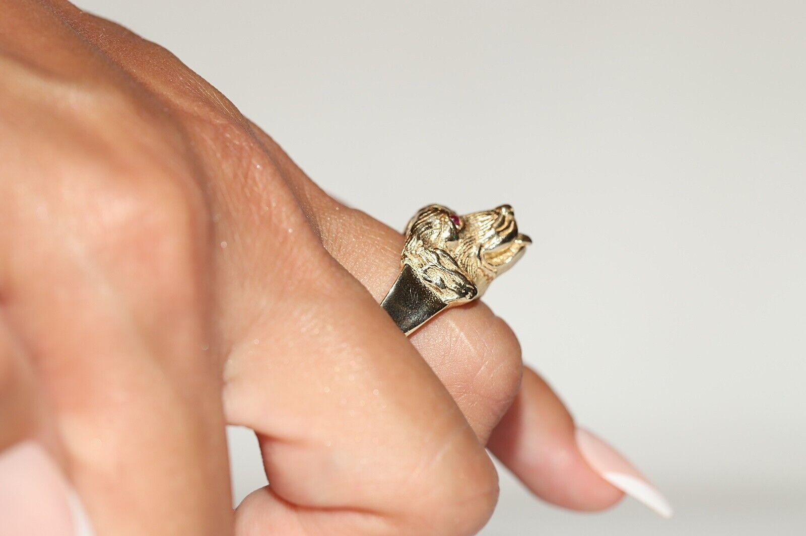 Or 14k New Made Nature Cabochon Cut Ruby Decorated Dog Style Ring en vente 2