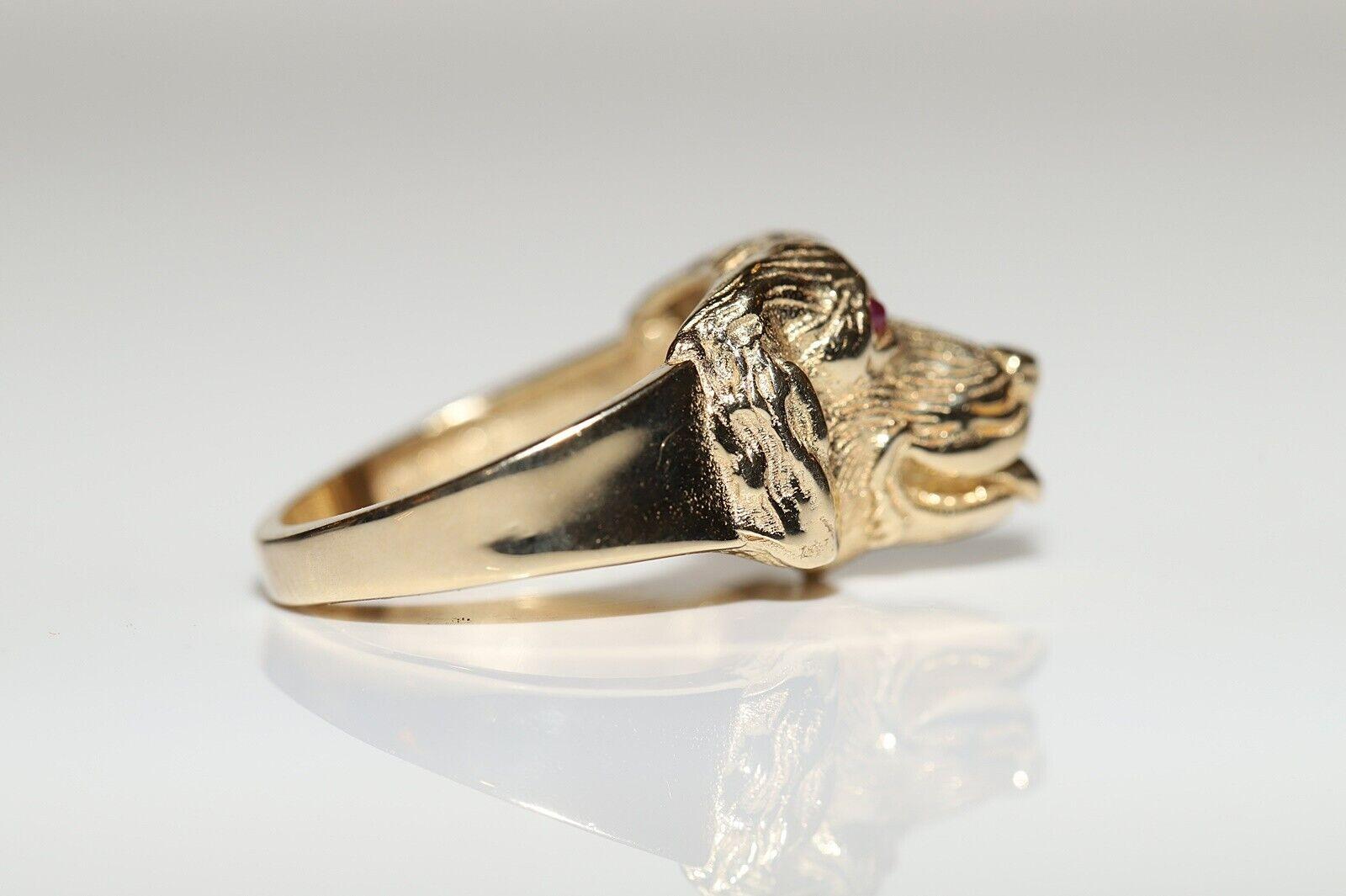 14k Gold New Made natürlichen Cabochon Cut Ruby dekoriert Hund Stil Ring  im Angebot 4