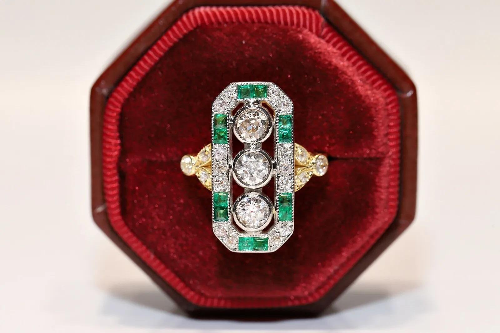 14k Gold New Made Natural Diamond And Caliber  Emerald Decorated Navette Ring  For Sale 6