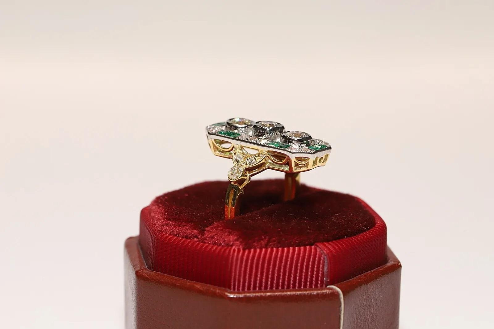 14k Gold New Made Natural Diamond And Caliber  Emerald Decorated Navette Ring  For Sale 7