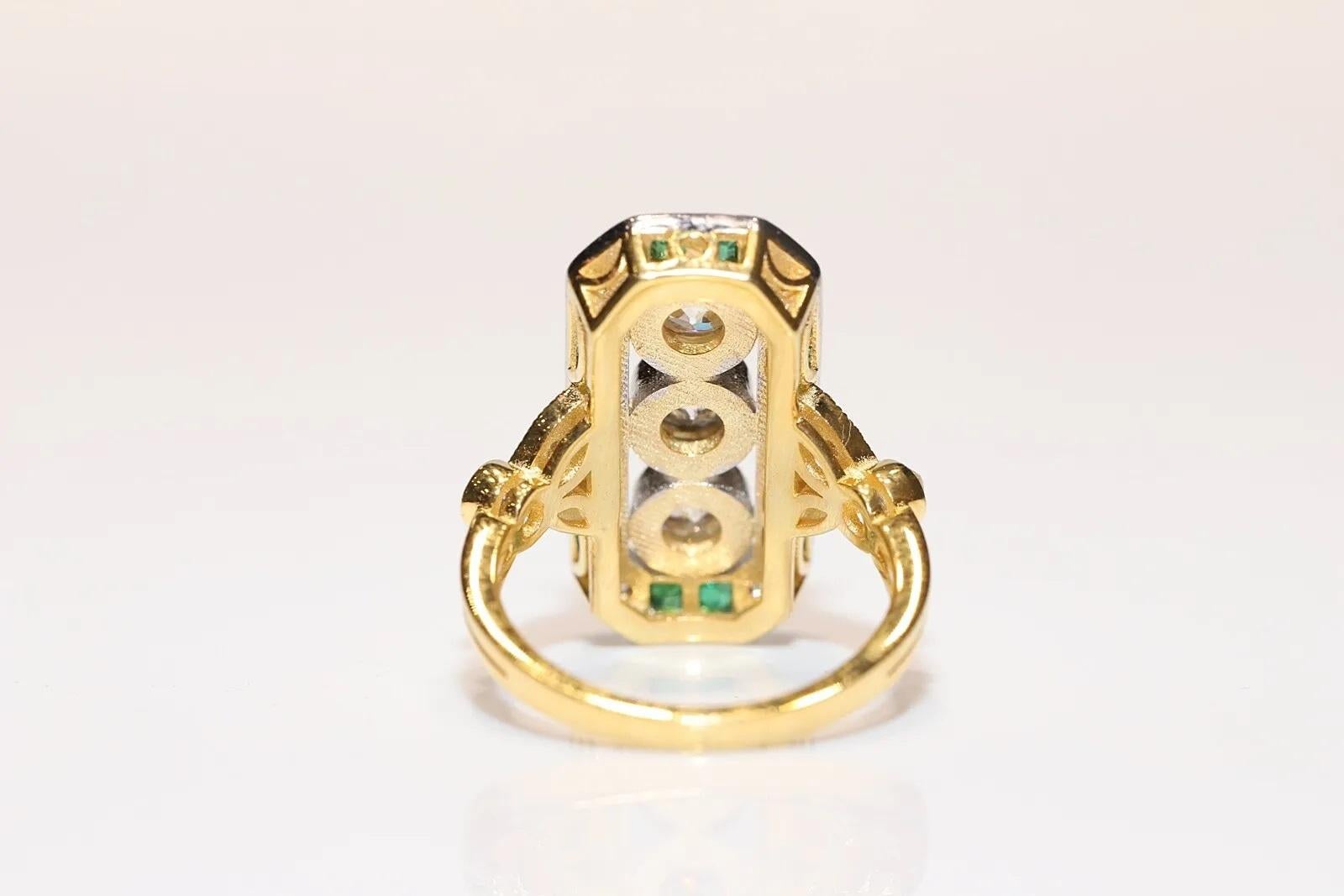 14k Gold New Made Natural Diamond And Caliber  Emerald Decorated Navette Ring  In New Condition For Sale In Fatih/İstanbul, 34