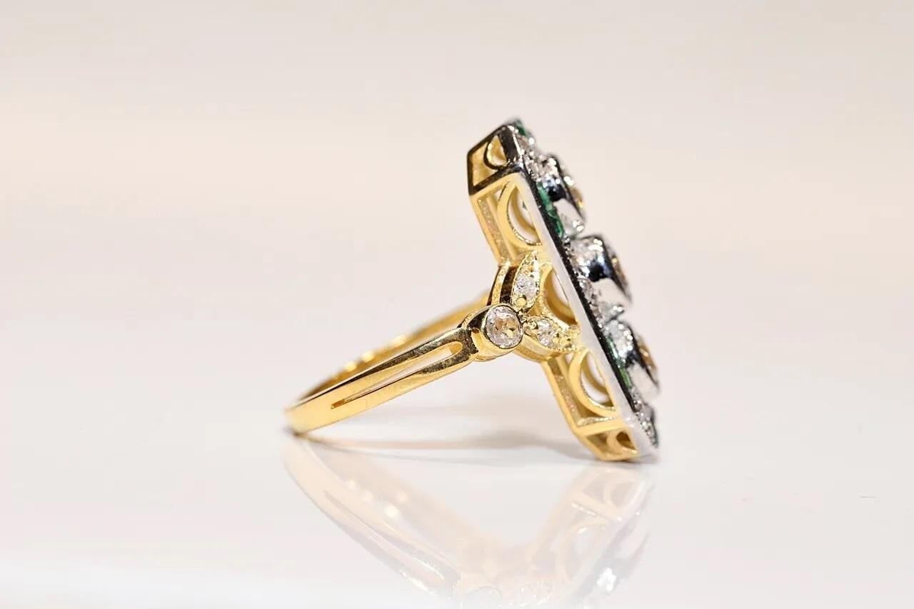 14k Gold New Made Natural Diamond And Caliber  Emerald Decorated Navette Ring  For Sale 2