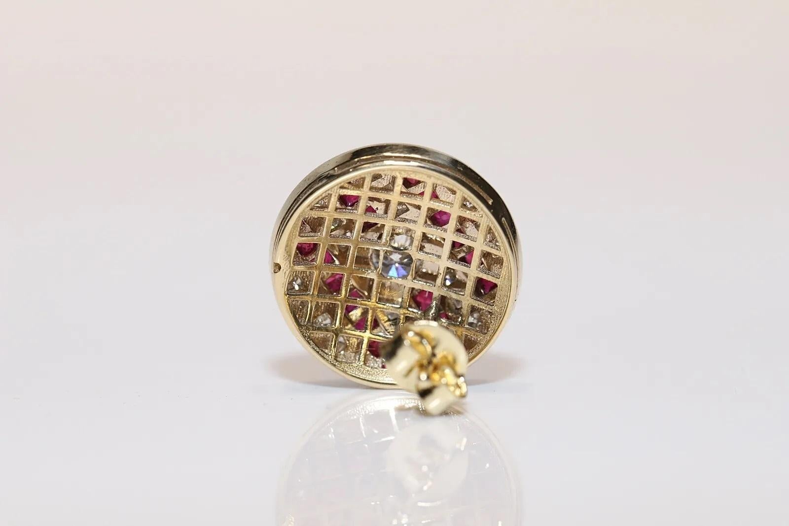 Modern 14k Gold New Made Natural Diamond And Caliber Ruby Decorated Earring For Sale
