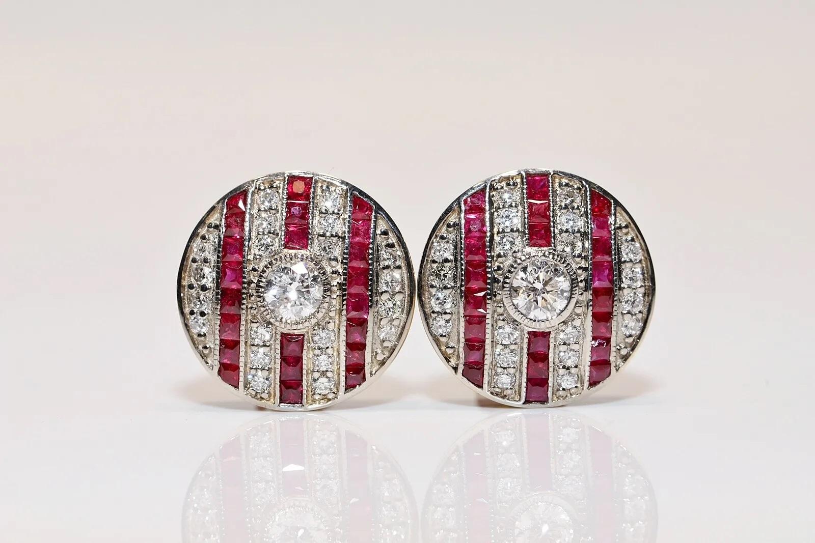 14k Gold New Made Natural Diamond And Caliber Ruby Decorated Earring In New Condition For Sale In Fatih/İstanbul, 34