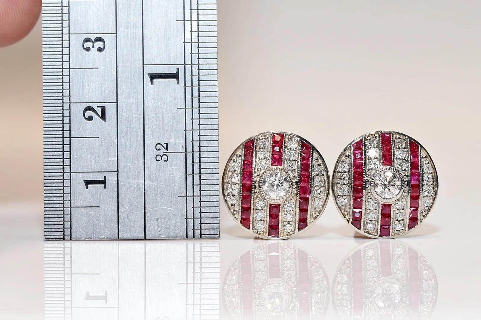 14k Gold Neu gefertigter natürlicher Diamant- und Kaliber-Rubin-Dekor-Ohrring Damen im Angebot