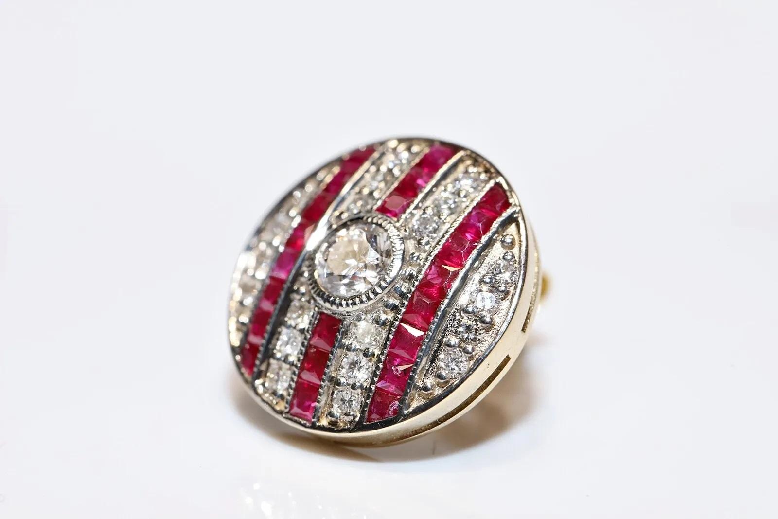 14k Gold New Made Natural Diamond And Caliber Ruby Decorated Earring For Sale 2