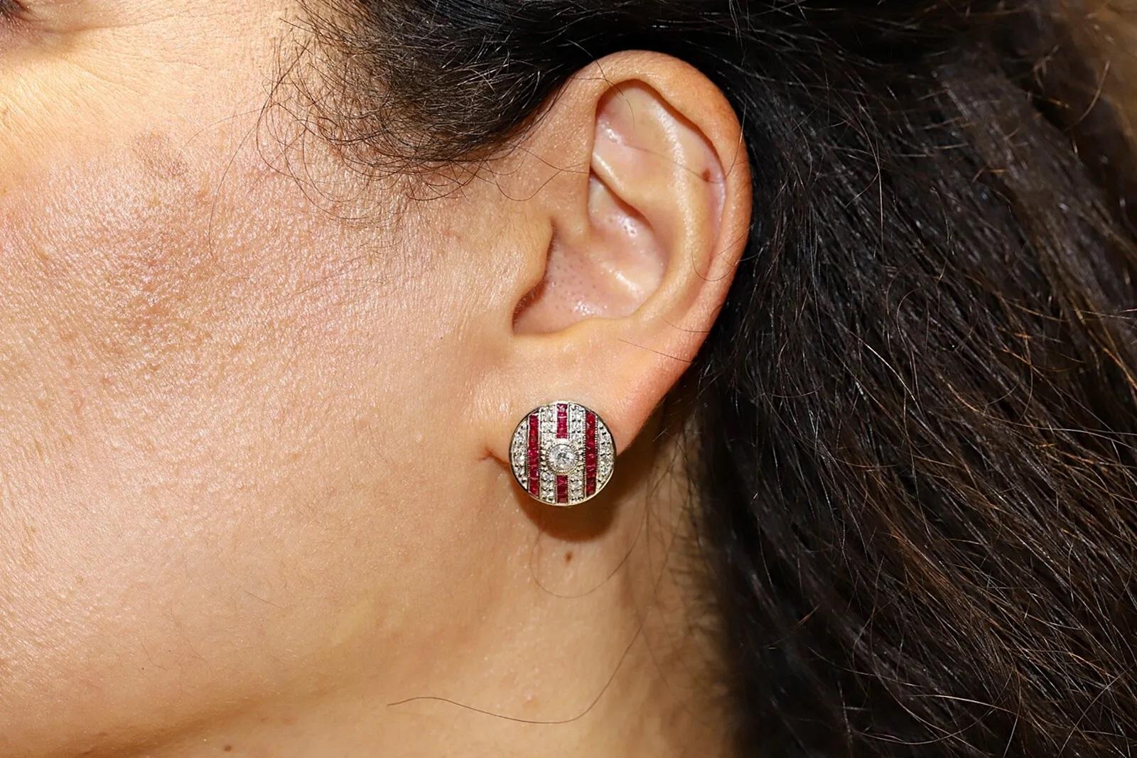 14k Gold New Made Natural Diamond And Caliber Ruby Decorated Earring For Sale 3