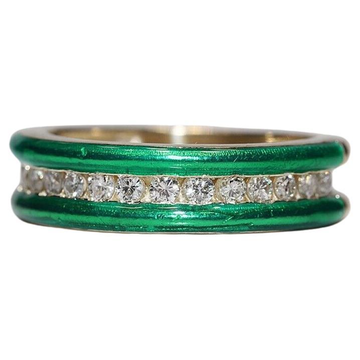 14k Gold Neu gefertigter natürlicher Diamant- und Emaille-Dekorierter Ring mit Diamanten
