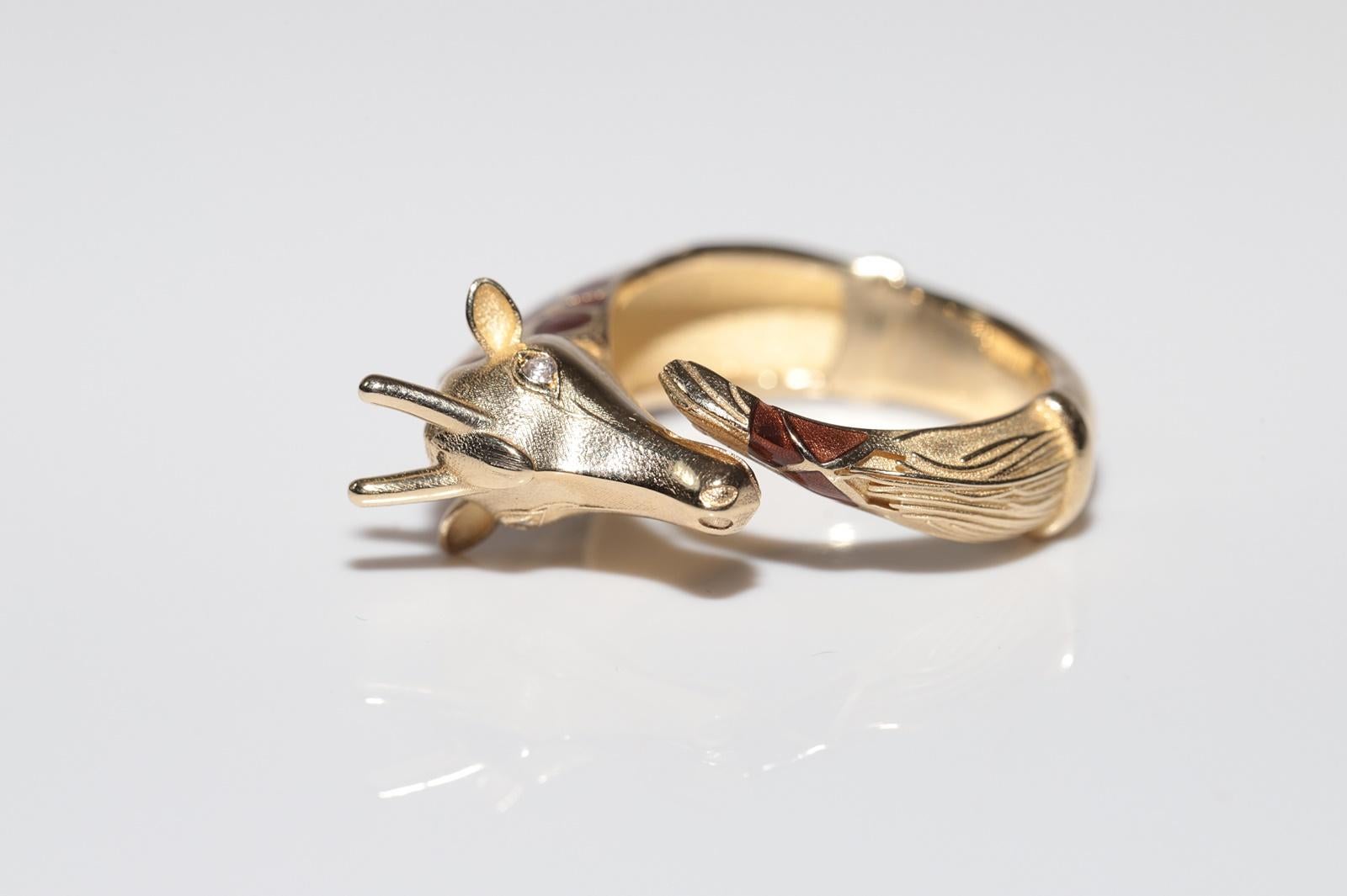 Anello Giraffa decorato con diamanti naturali e smalto, in oro 14k, di nuova fabbricazione in vendita 4