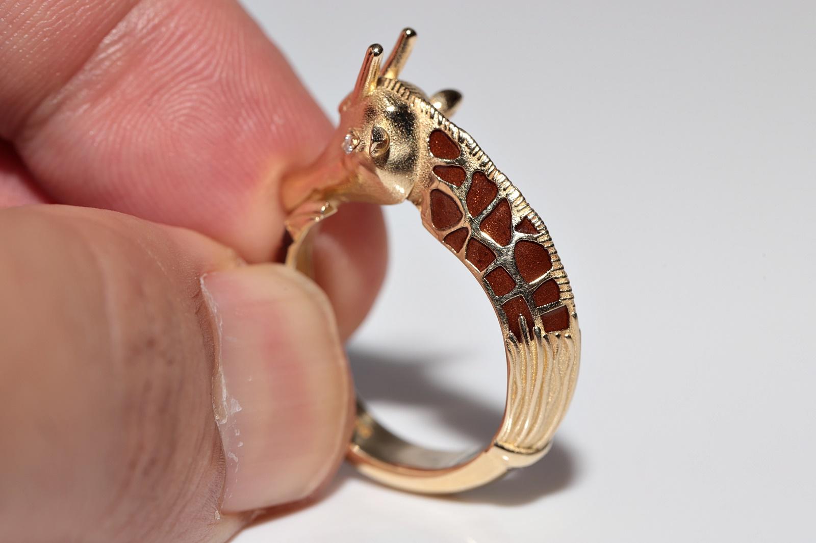 Anello Giraffa decorato con diamanti naturali e smalto, in oro 14k, di nuova fabbricazione in vendita 5