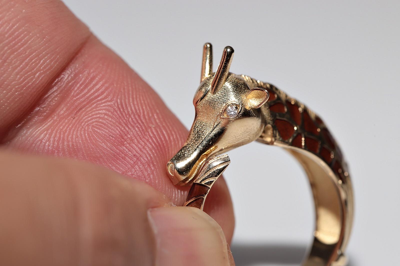 Anello Giraffa decorato con diamanti naturali e smalto, in oro 14k, di nuova fabbricazione in vendita 6
