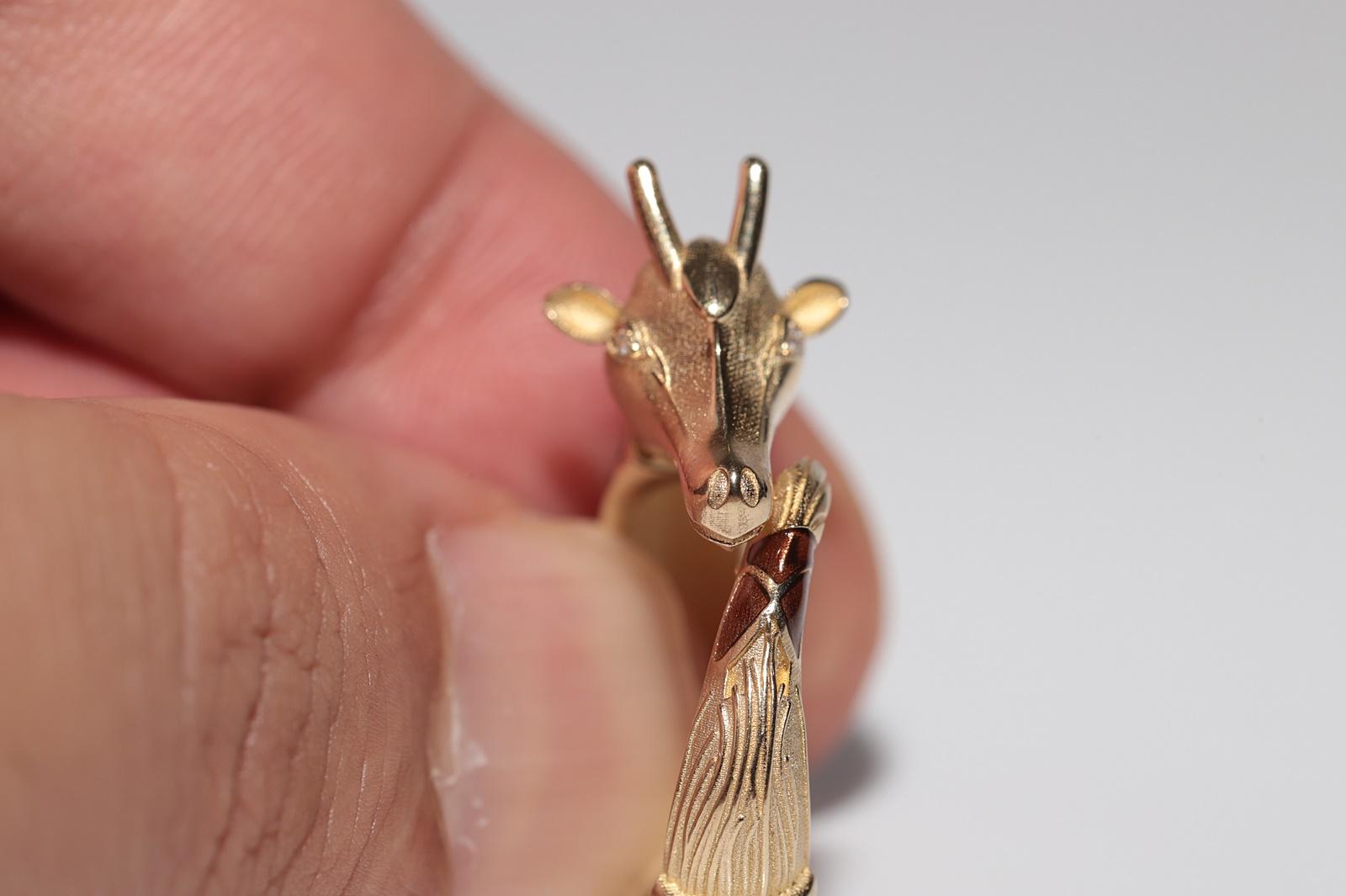 Anello Giraffa decorato con diamanti naturali e smalto, in oro 14k, di nuova fabbricazione in vendita 7