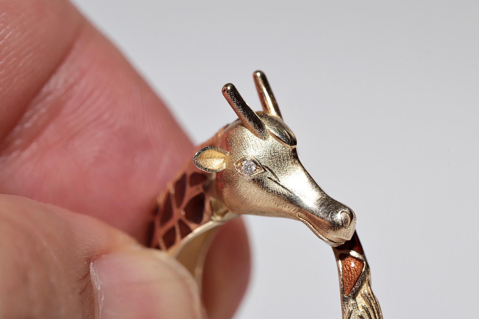 Anello Giraffa decorato con diamanti naturali e smalto, in oro 14k, di nuova fabbricazione in vendita 8
