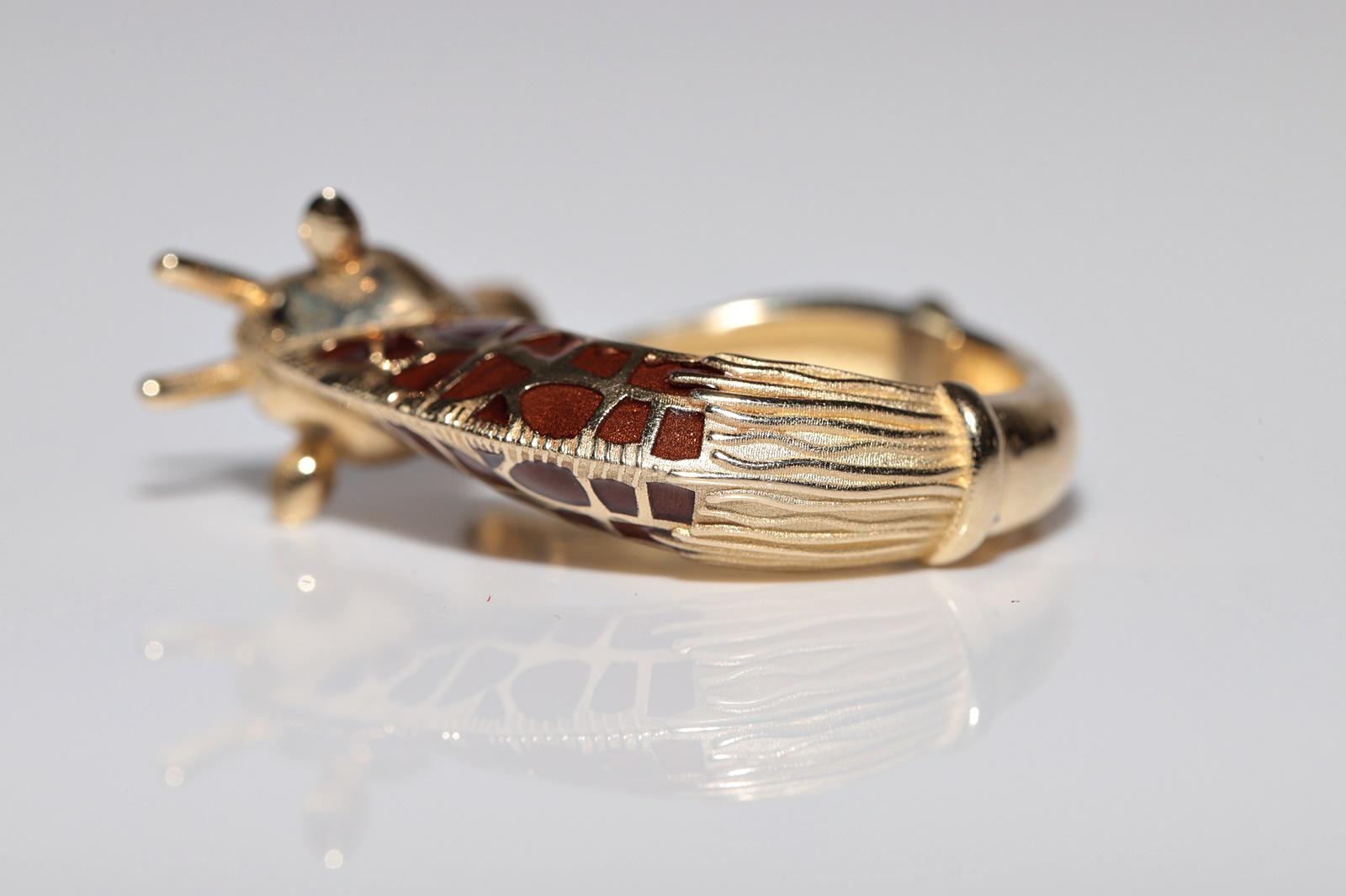 Anello Giraffa decorato con diamanti naturali e smalto, in oro 14k, di nuova fabbricazione in vendita 11