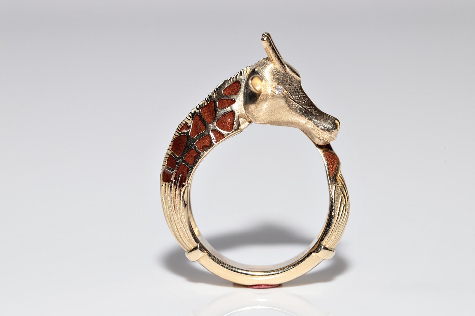 Anello Giraffa decorato con diamanti naturali e smalto, in oro 14k, di nuova fabbricazione in vendita 1