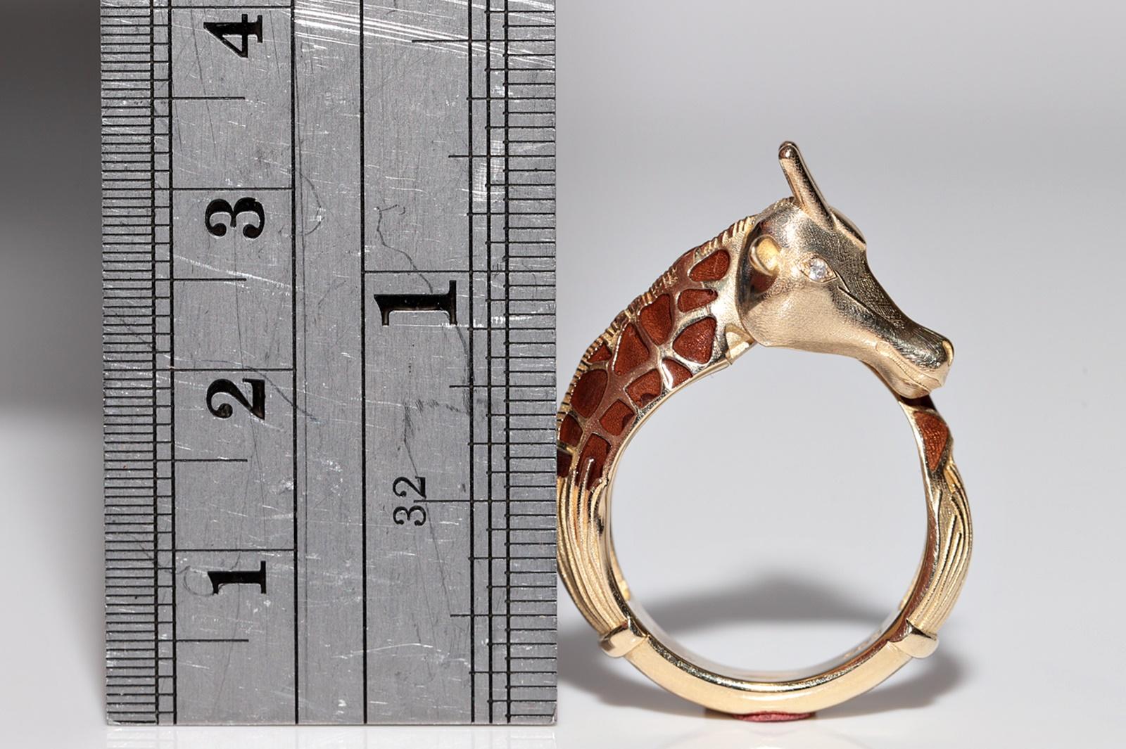 Anello Giraffa decorato con diamanti naturali e smalto, in oro 14k, di nuova fabbricazione in vendita 2